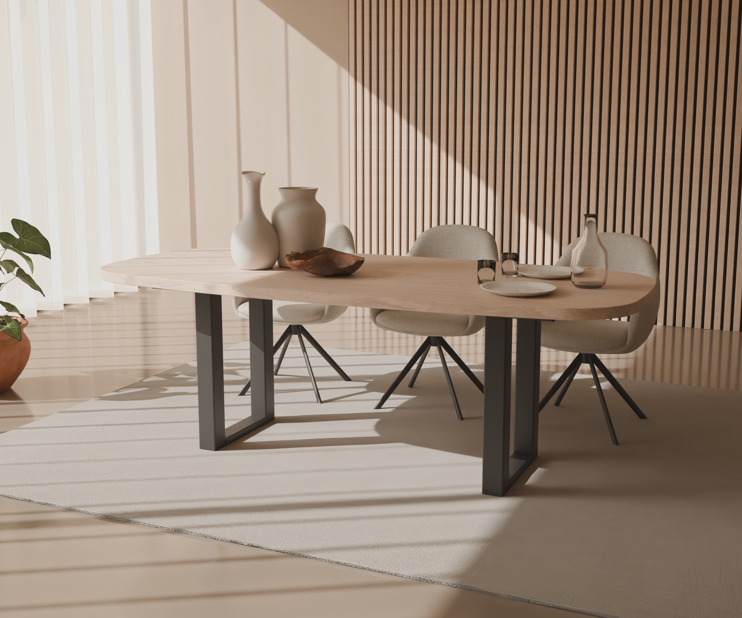 Deens ovale eikenhouten tafel Amsterdam staal
