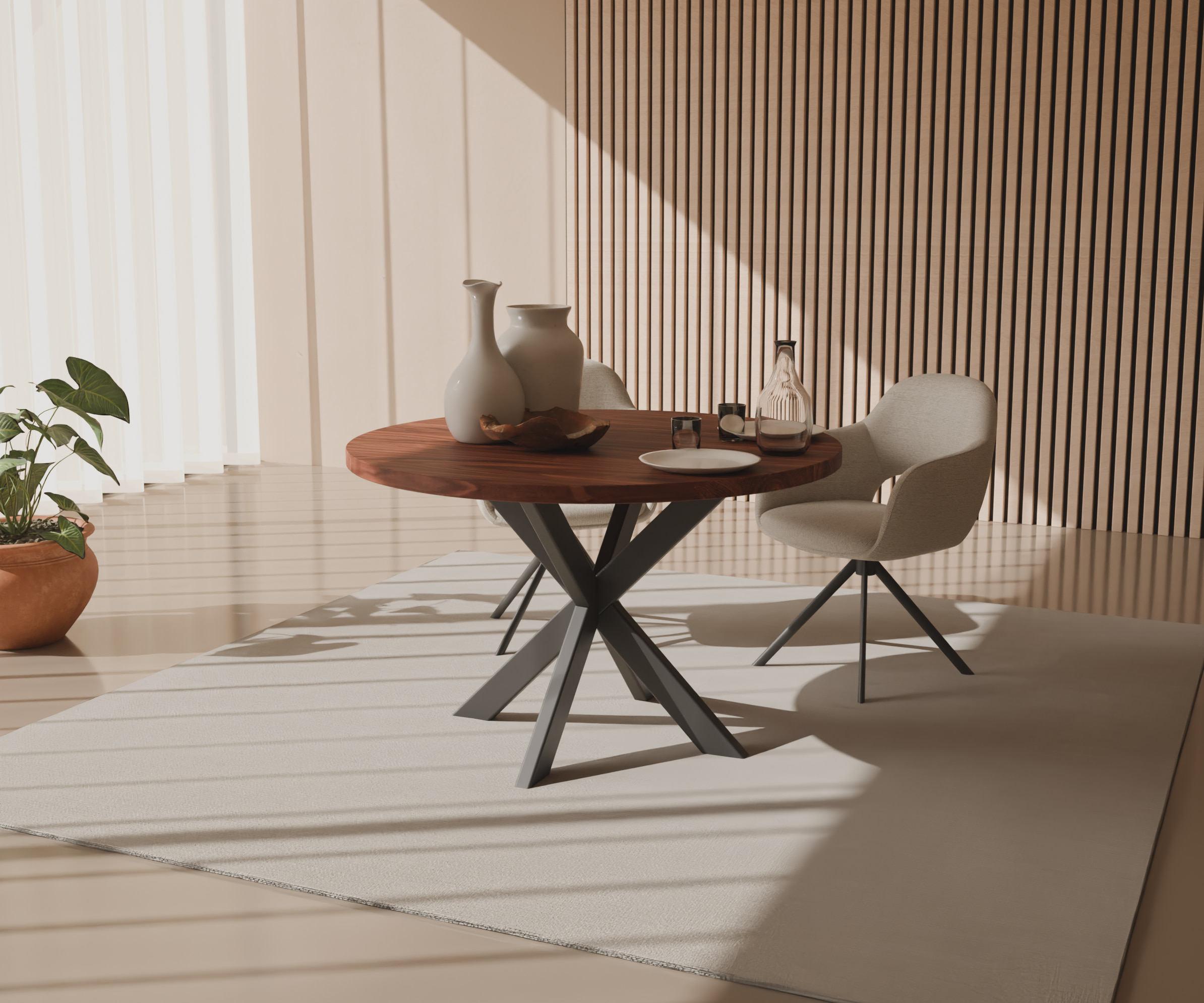 Ronde notenhouten tafel Riga 80x40 staal