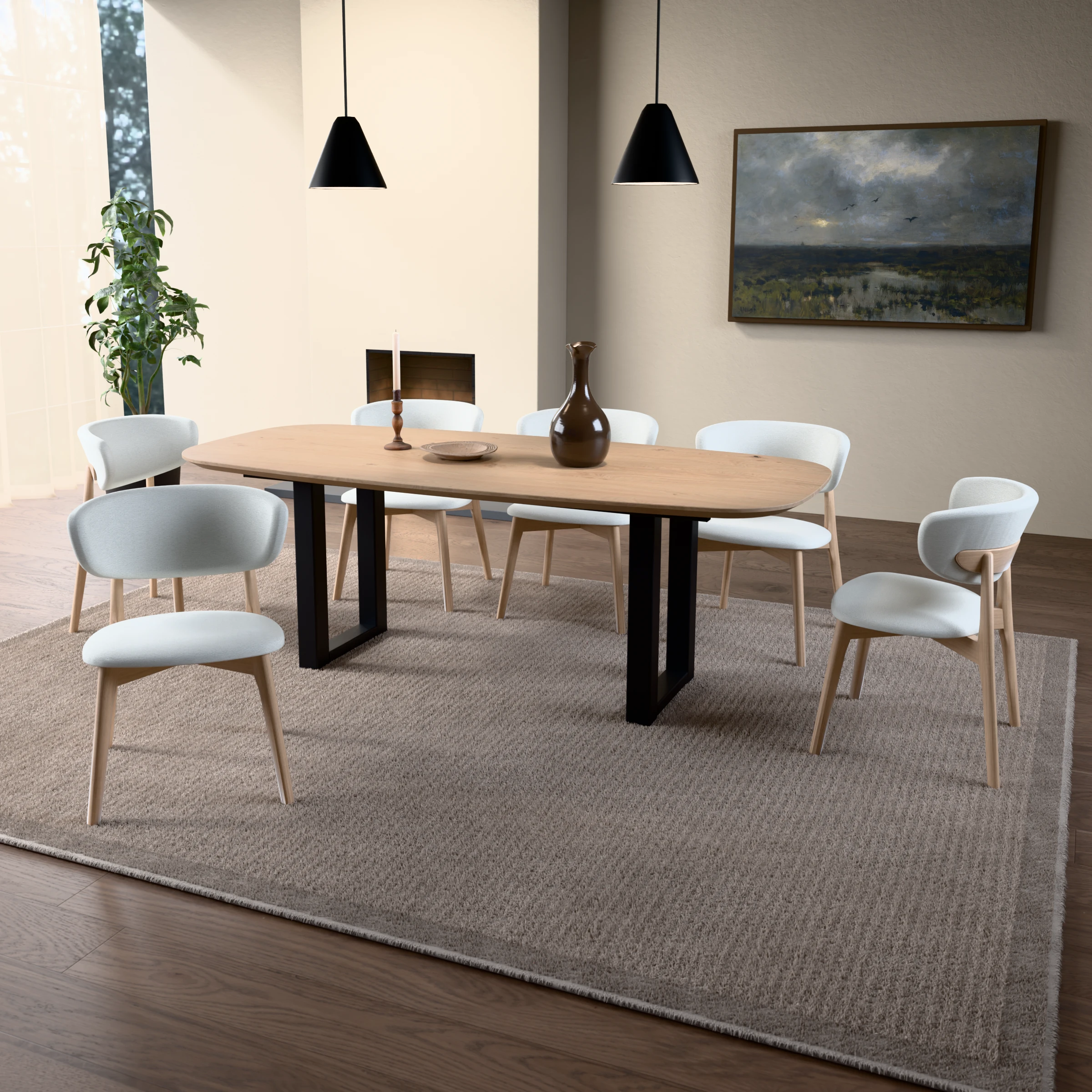 Deens ovale eikenhouten tafel Amsterdam staal — sfeerbeeld