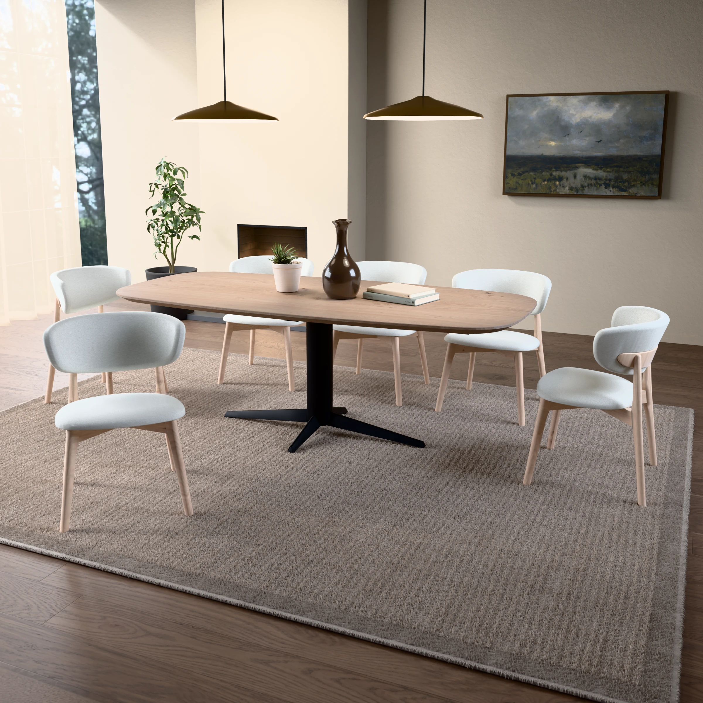 Deens ovale eikenhouten tafel Londen staal — sfeerbeeld