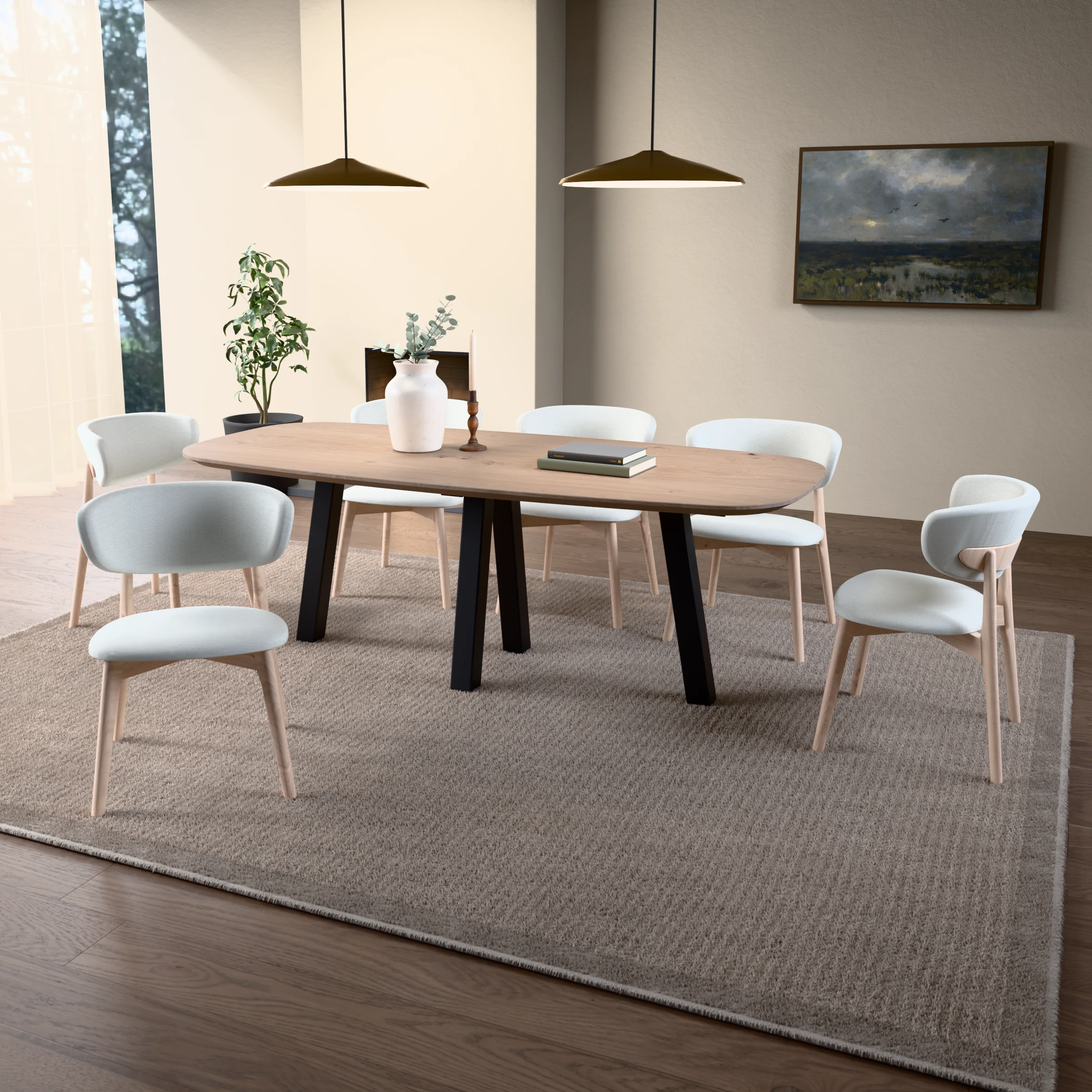 Deens ovale eikenhouten tafel Praag staal — sfeerbeeld
