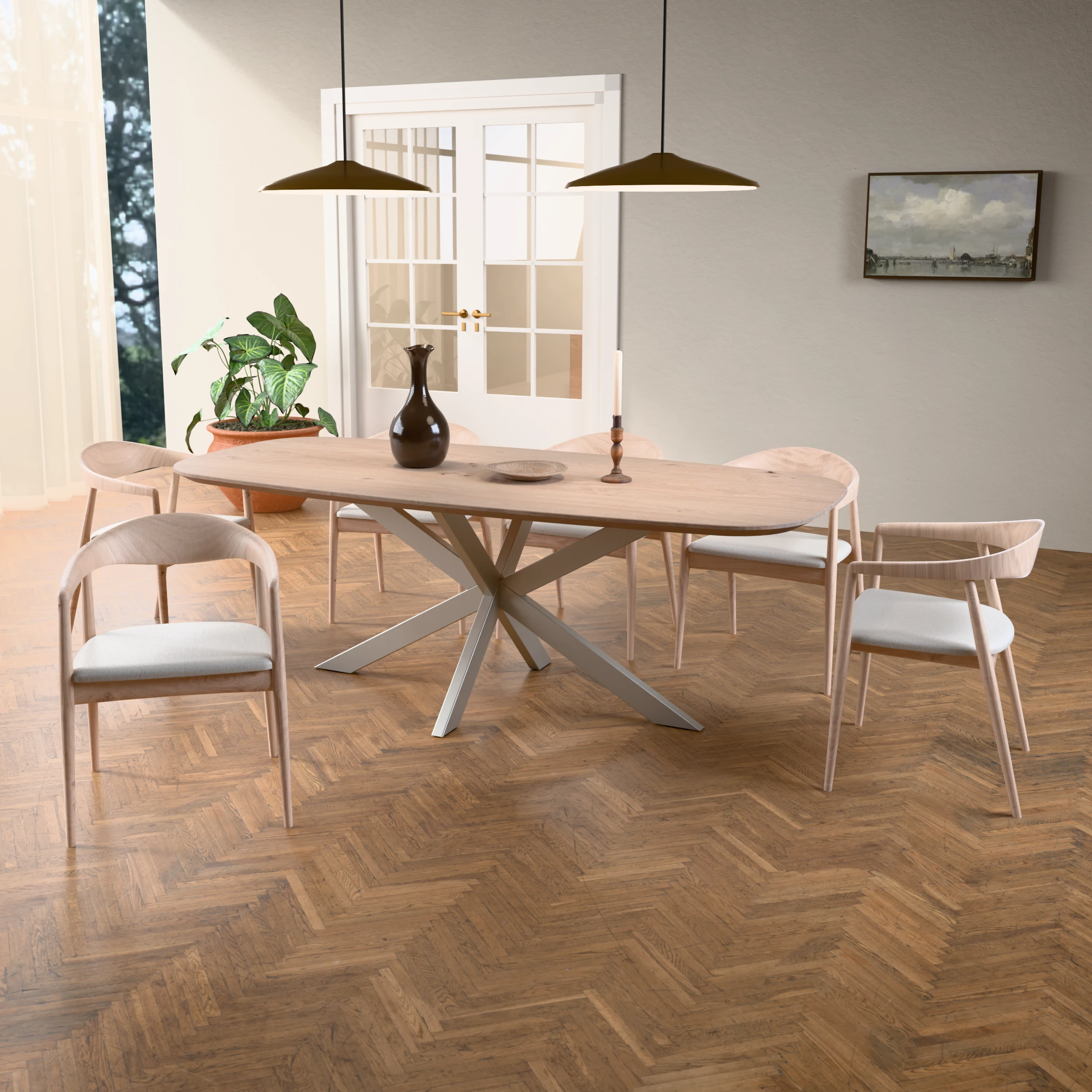 Danish-oval oak table Riga 80x40 stainless steel — in a room setting