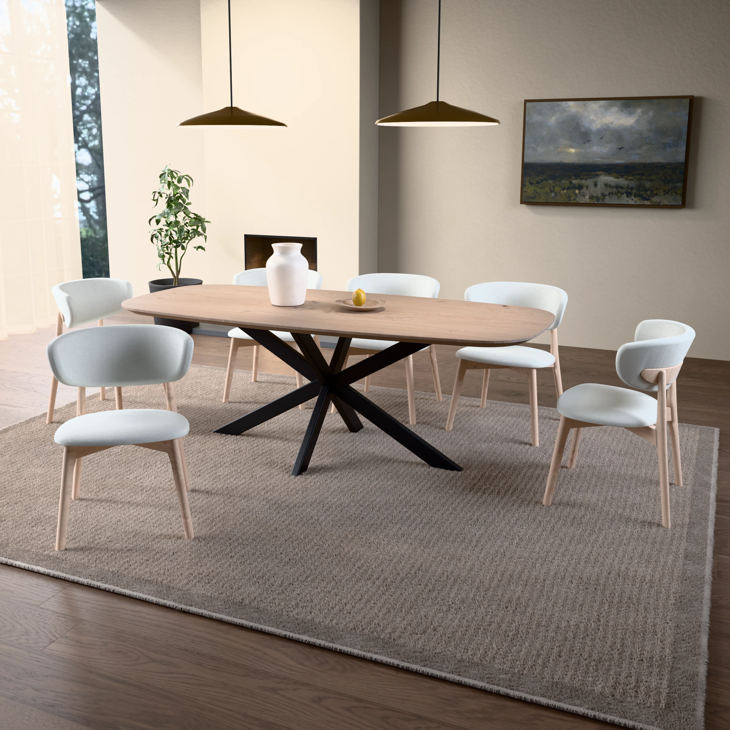 Danish-oval oak table Riga 80x40 steel — in a room setting