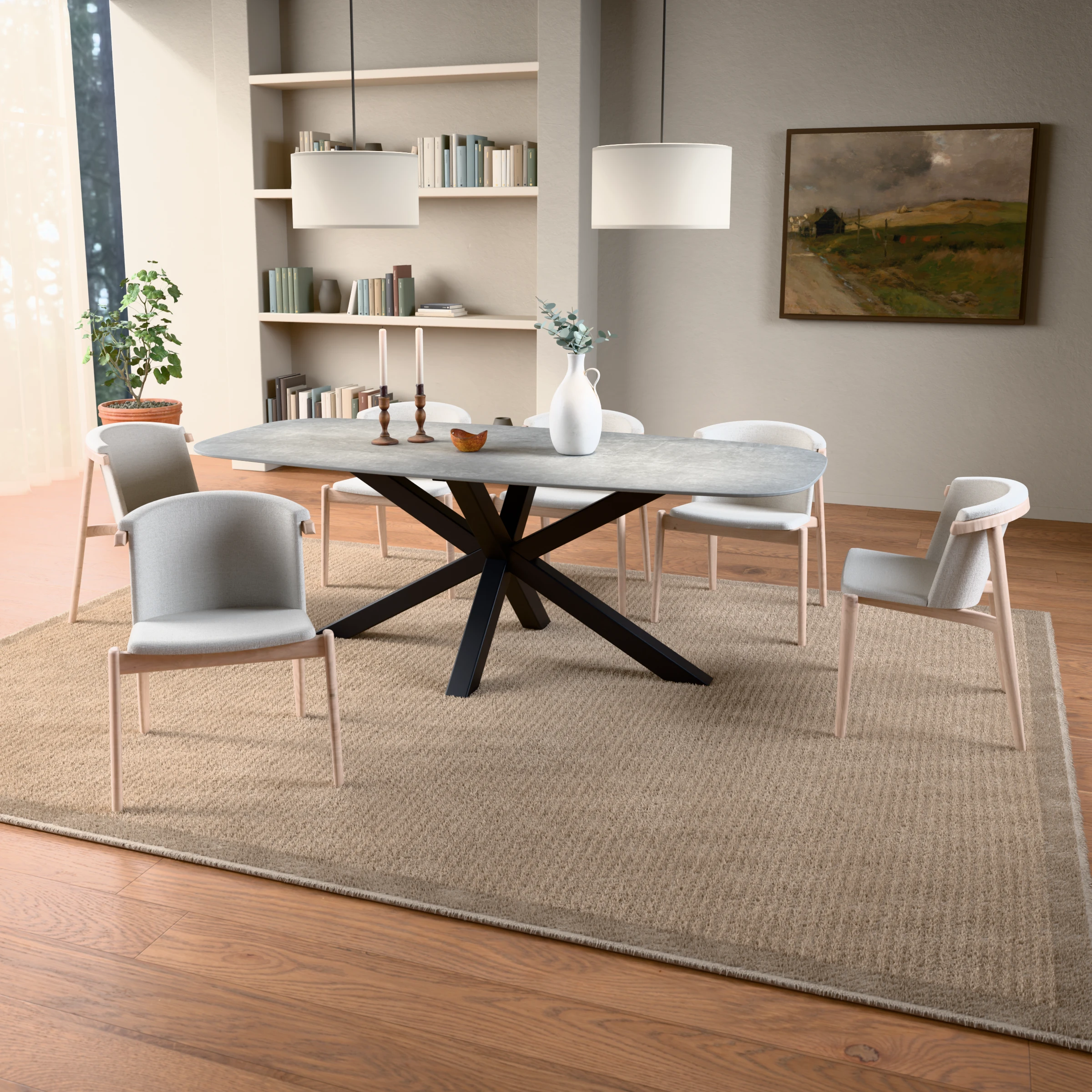 Deens ovale keramieken tafel Riga 80x80 staal — sfeerbeeld