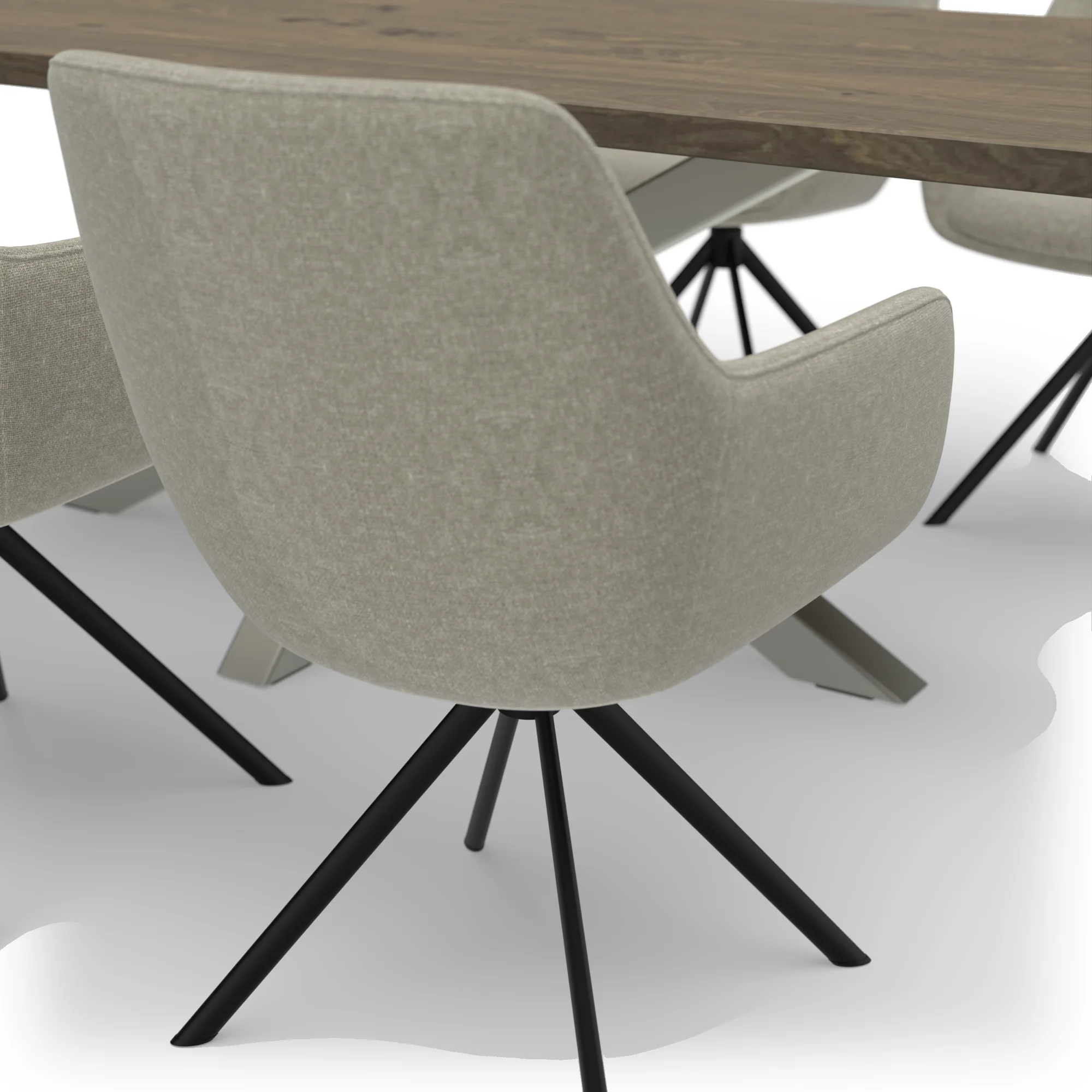 Eettafelset rechthoekige eiken tafel Black Smoke met 6 Lento draaistoelen — stoel detail