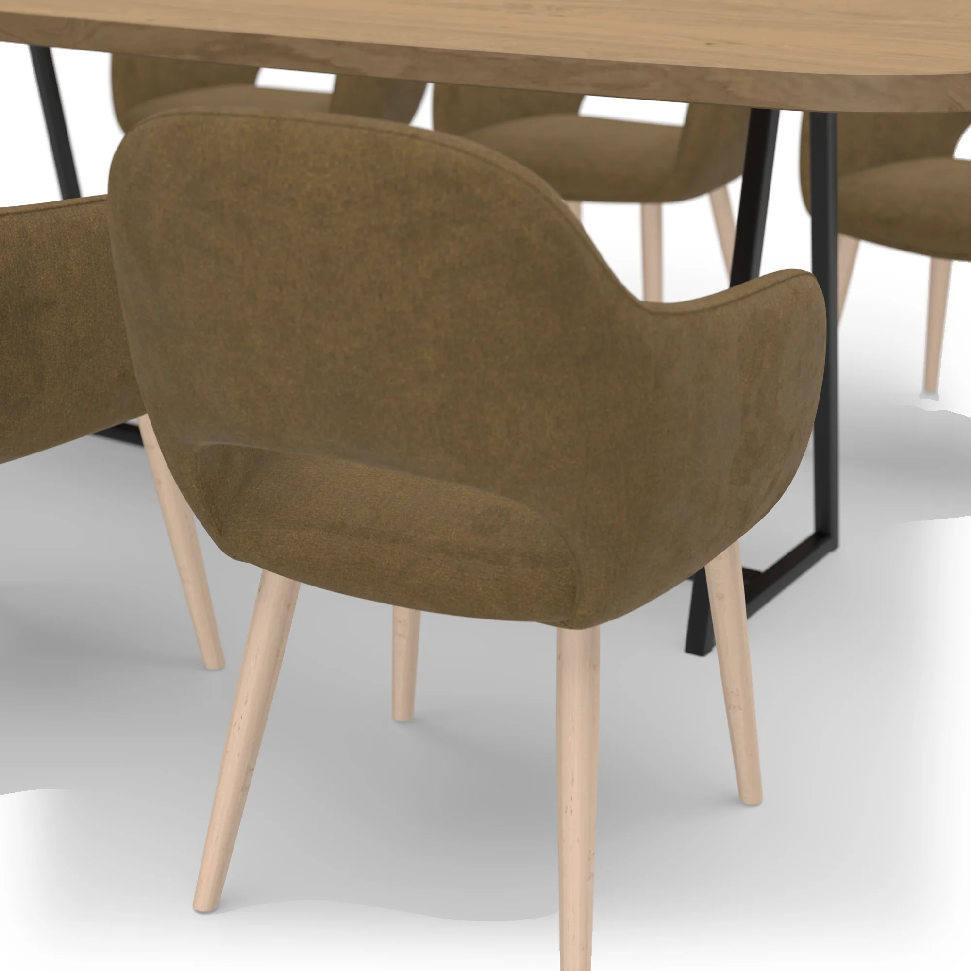 Eettafelset Deens ovale eiken tafel Mud met 6 Bento stoelen — stoel detail