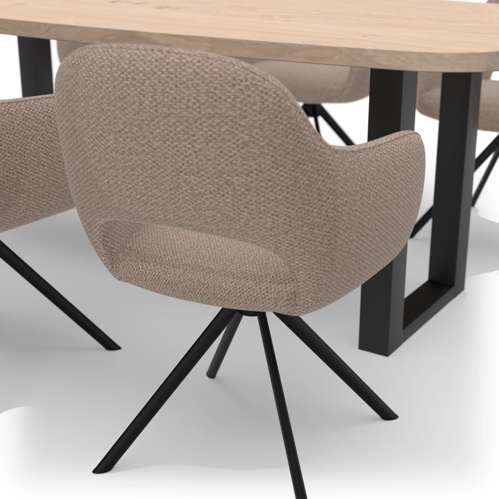 Eettafelset Deens ovale eiken tafel naturel met 6 Bento draaistoelen — stoel detail