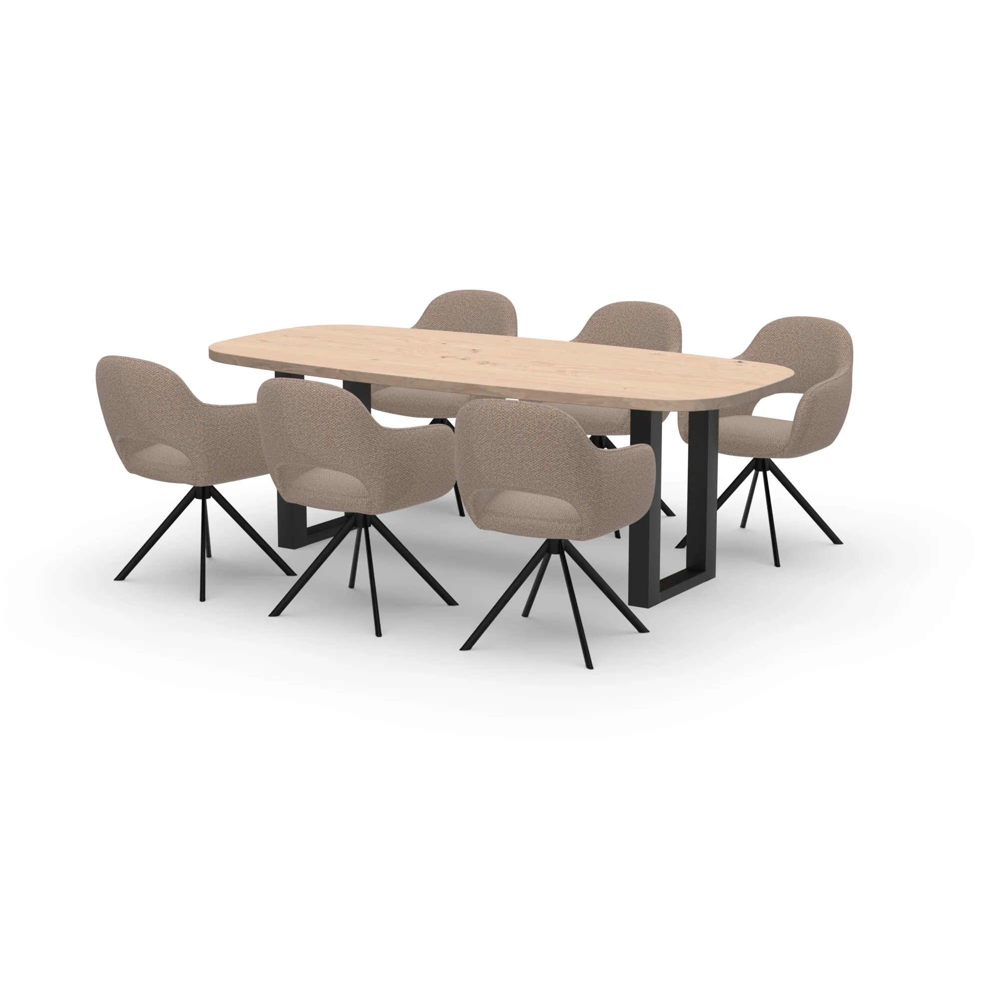 Eettafelset Deens ovale eiken tafel naturel met 6 Bento draaistoelen