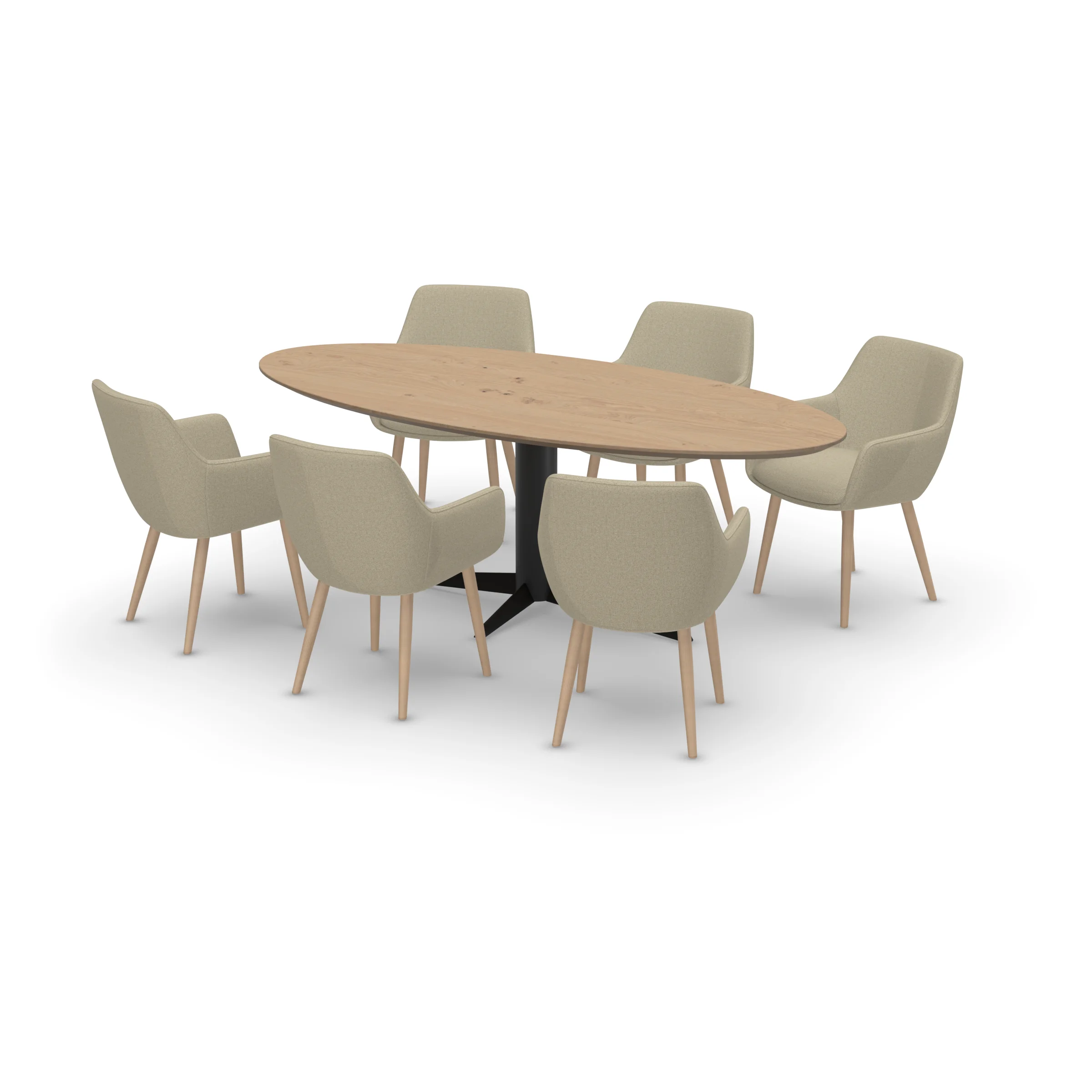 Eettafelset ovale eiken tafel naturel met 6 Lento stoelen