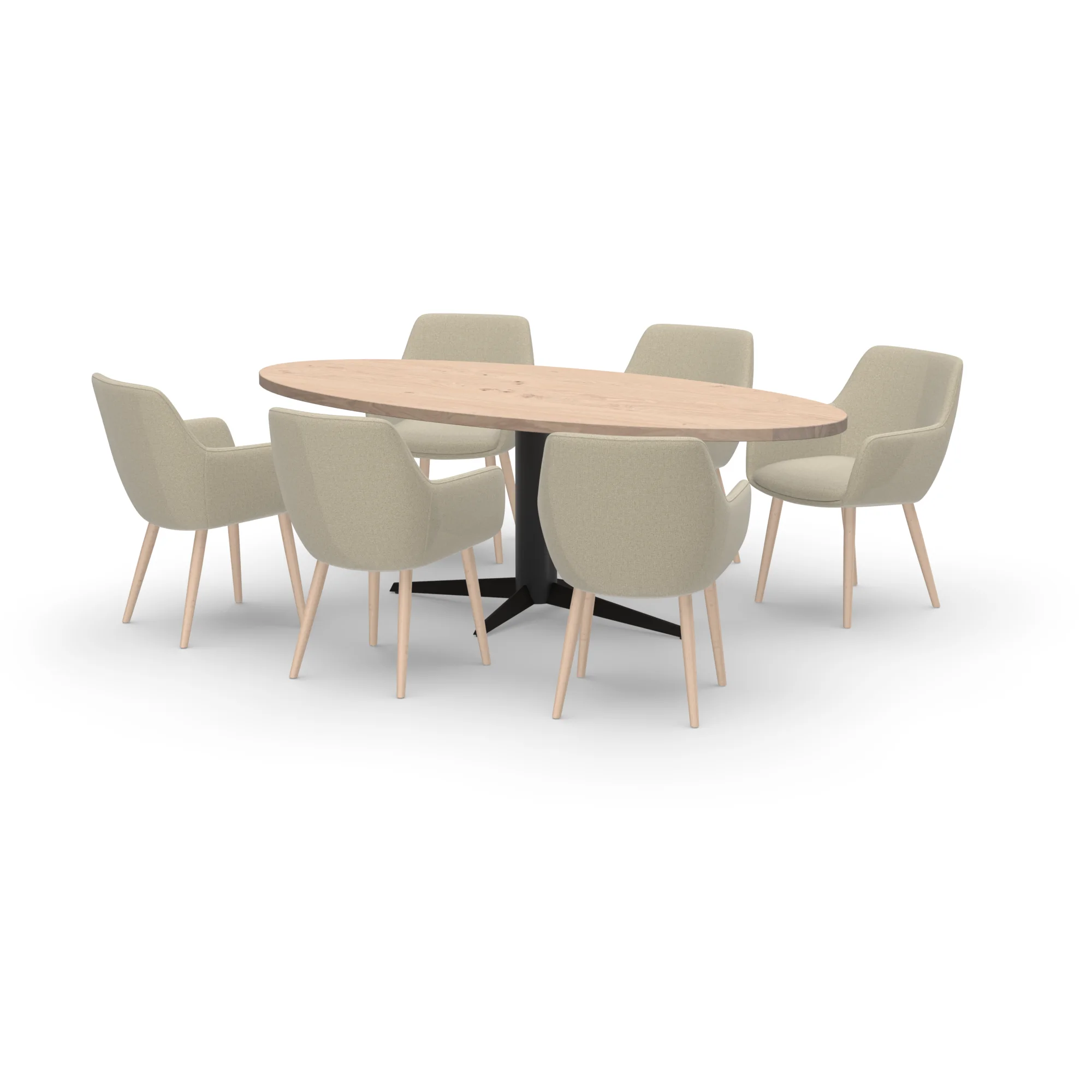 Eettafelset ovale eiken tafel naturel met 6 Lento stoelen