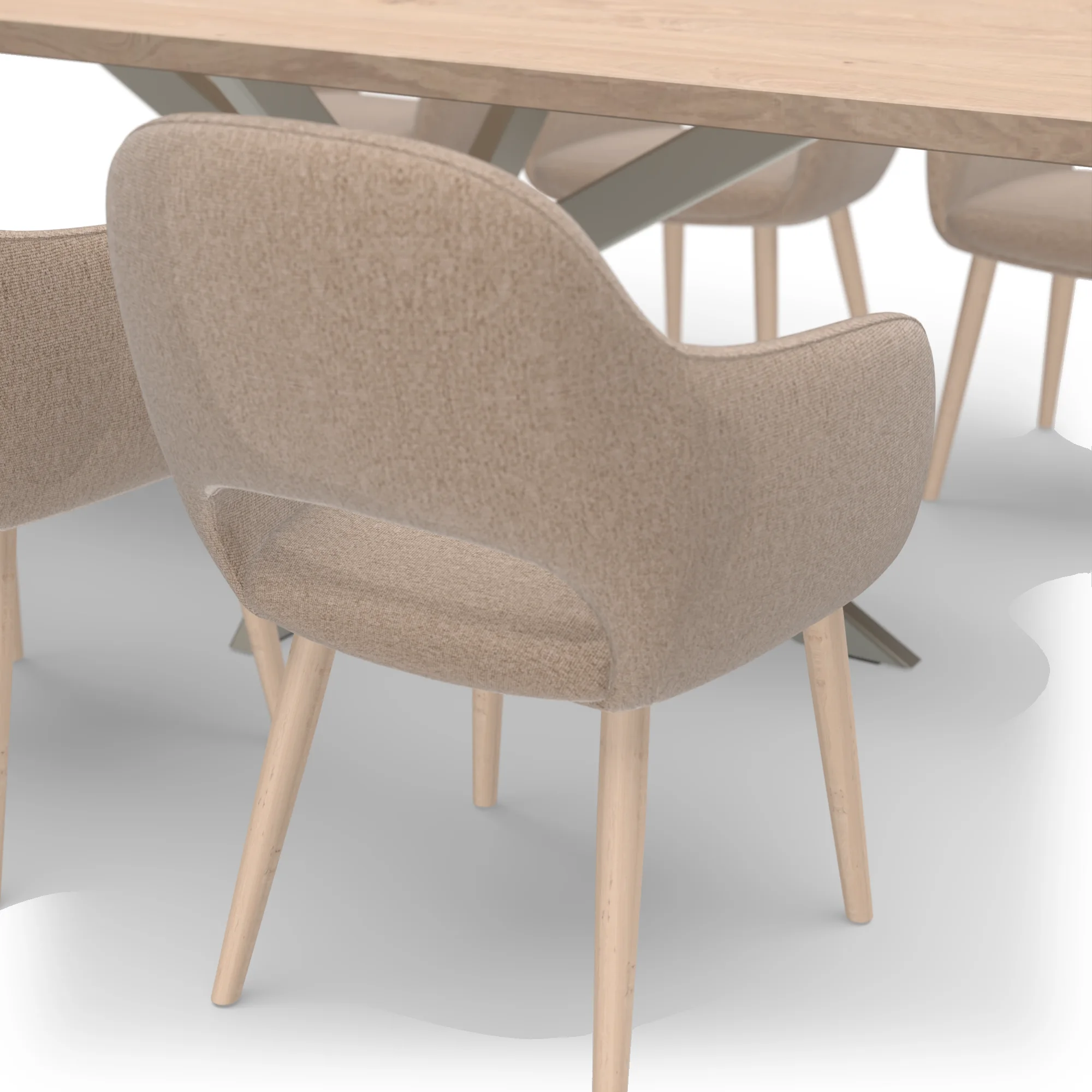 Eettafelset rechthoekige eiken tafel naturel met 6 Bento stoelen — stoel detail