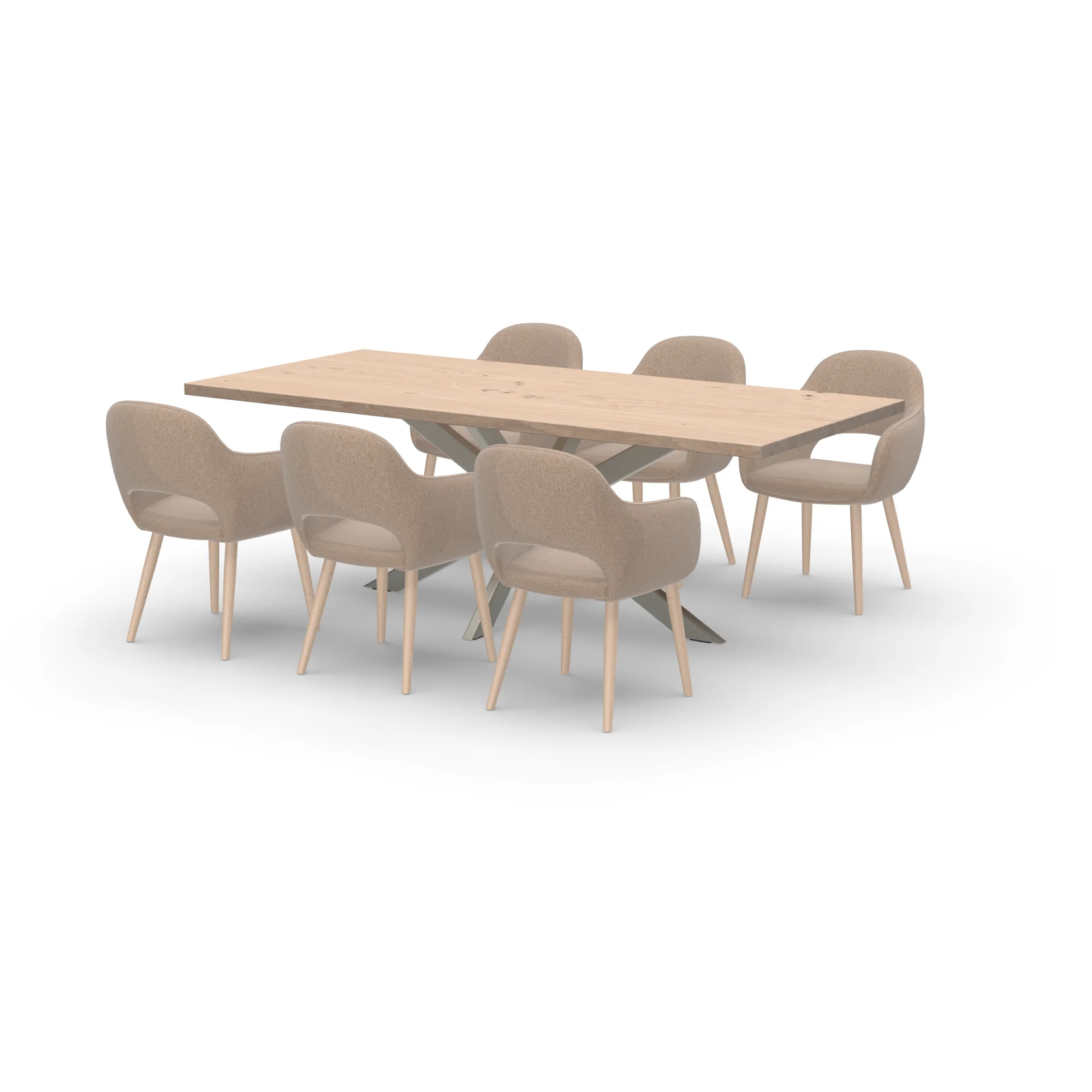 Eettafelset rechthoekige eiken tafel naturel met 6 Bento stoelen