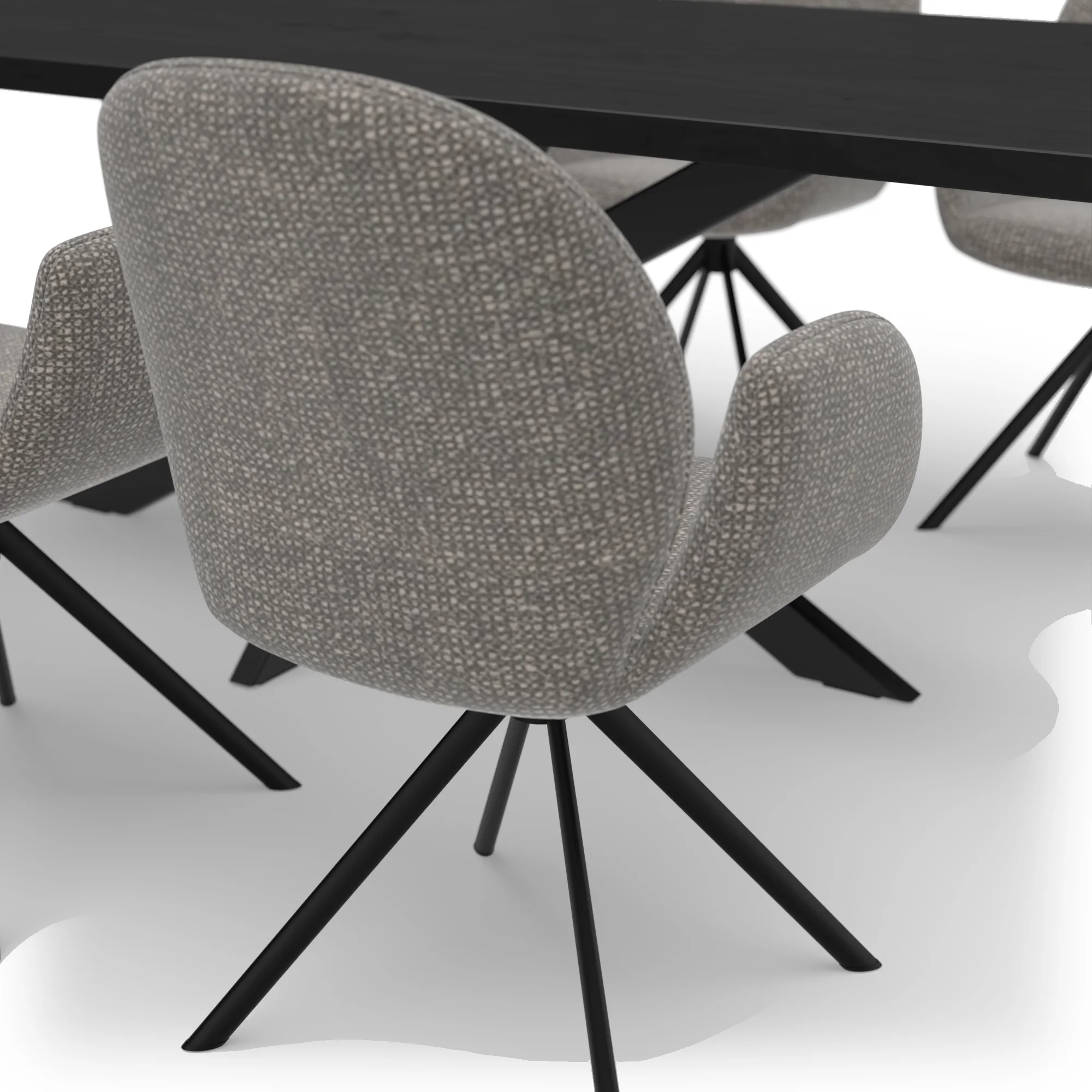 Eettafelset rechthoekige eiken tafel zwart met 6 Luna draaistoelen — stoel detail
