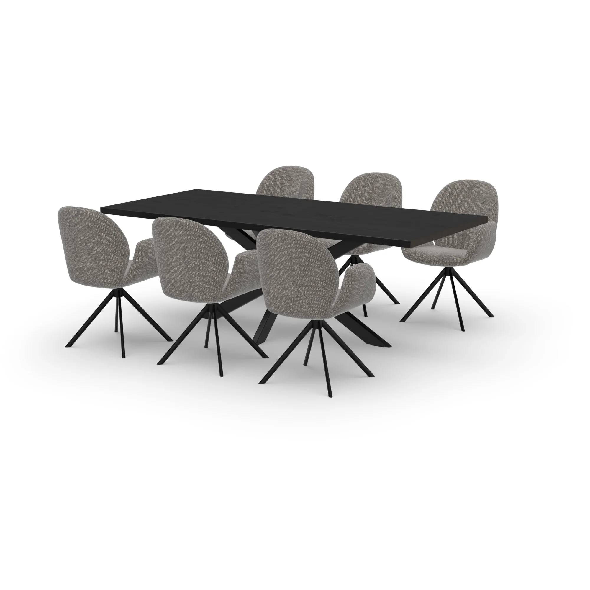 Eettafelset rechthoekige eiken tafel zwart met 6 Luna draaistoelen