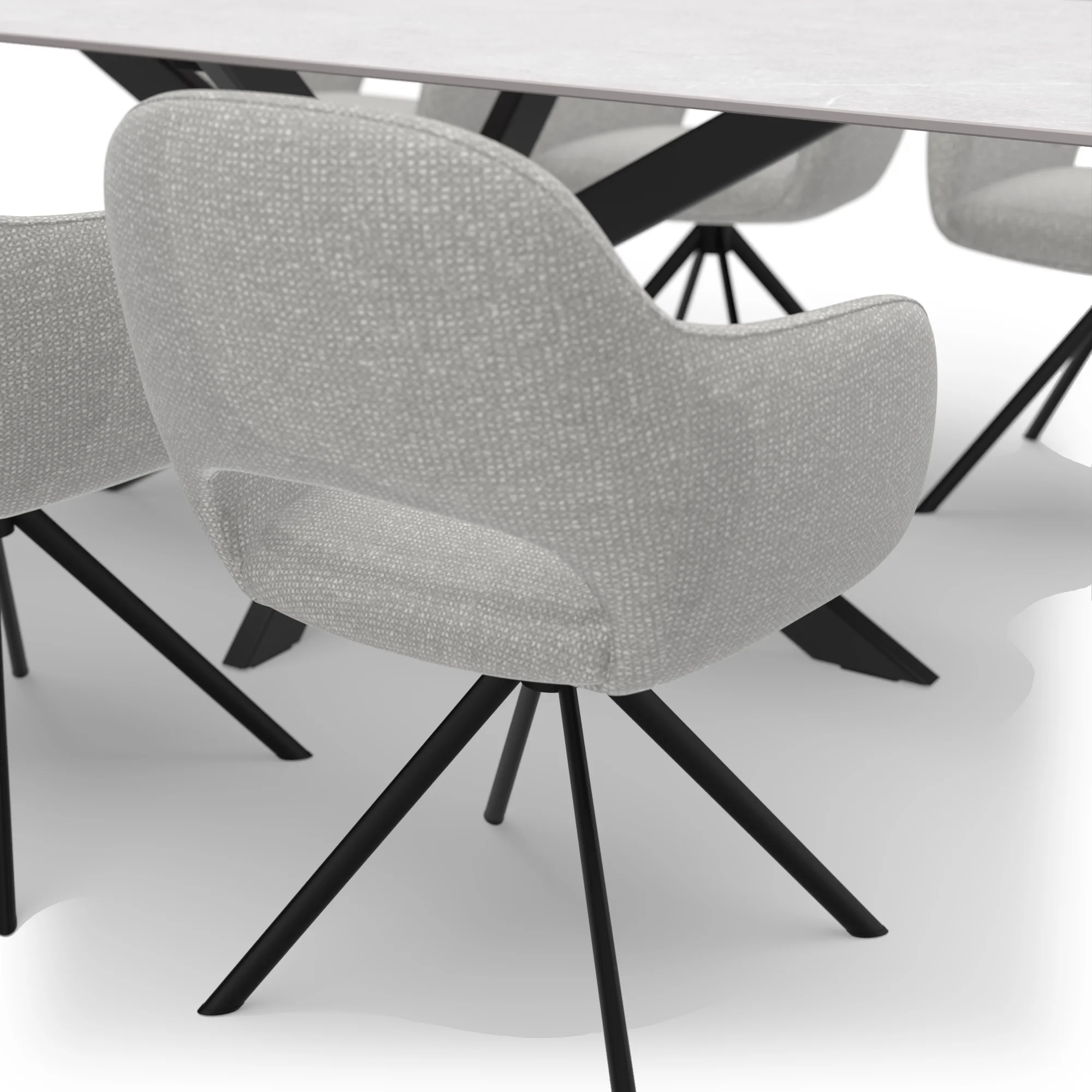 Eettafelset rechthoekige keramiek tafel Beneto Cream met 6 Bento draaistoelen — stoel detail
