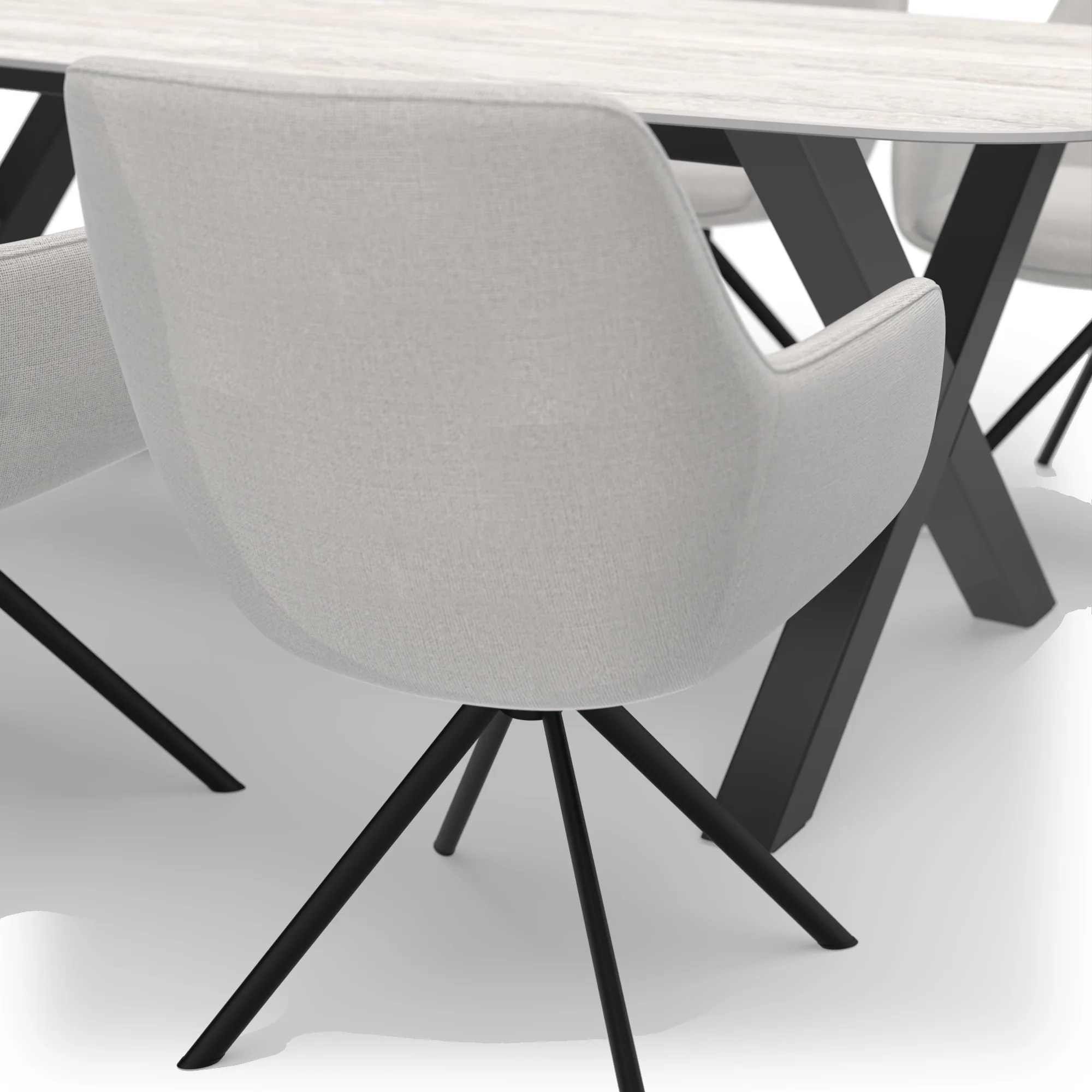 Eettafelset Deens ovale keramiek tafel Travertino met 6 Lento draaistoelen — stoel detail