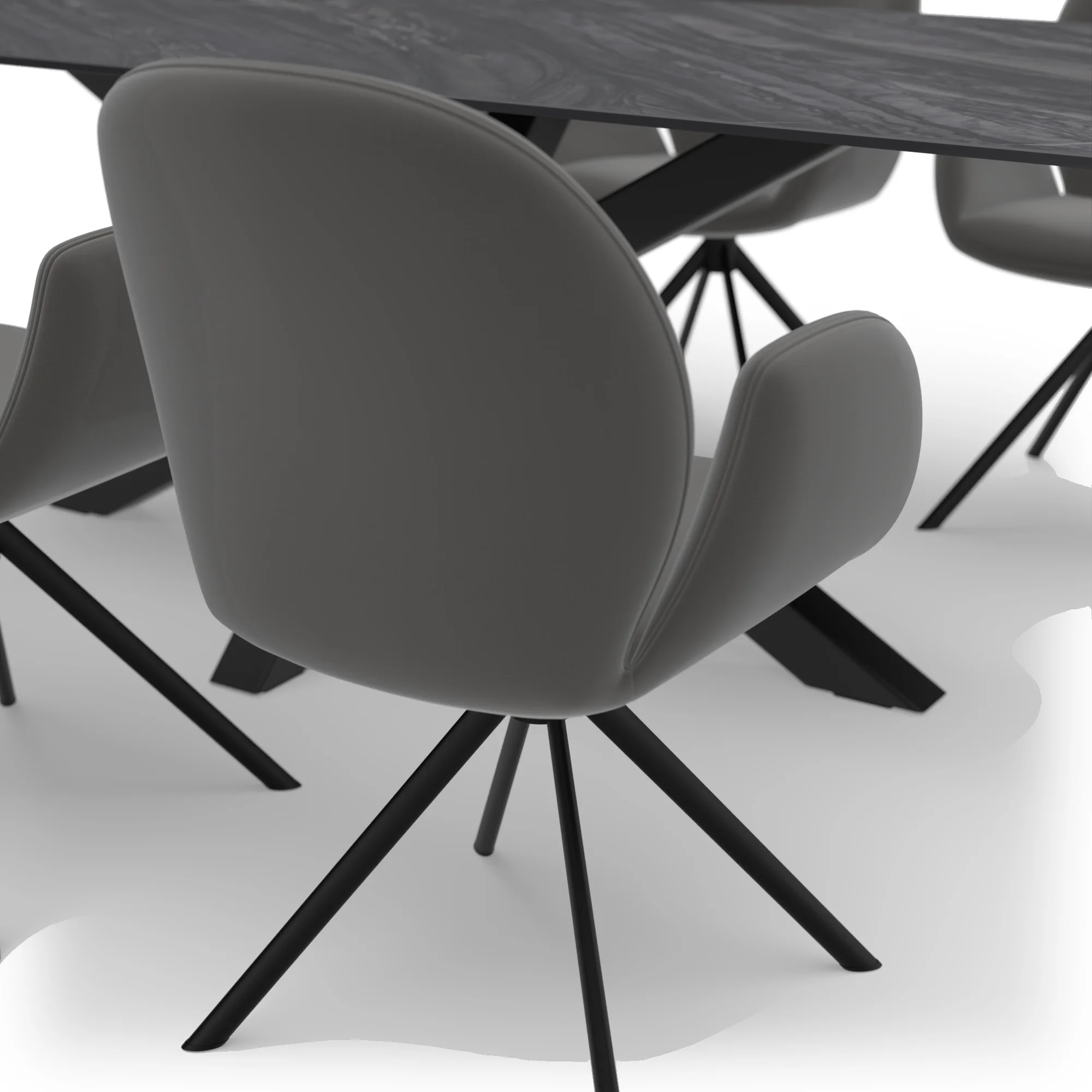 Eettafelset rechthoekige keramiek tafel Bahia Black met 6 Luna draaistoelen — stoel detail
