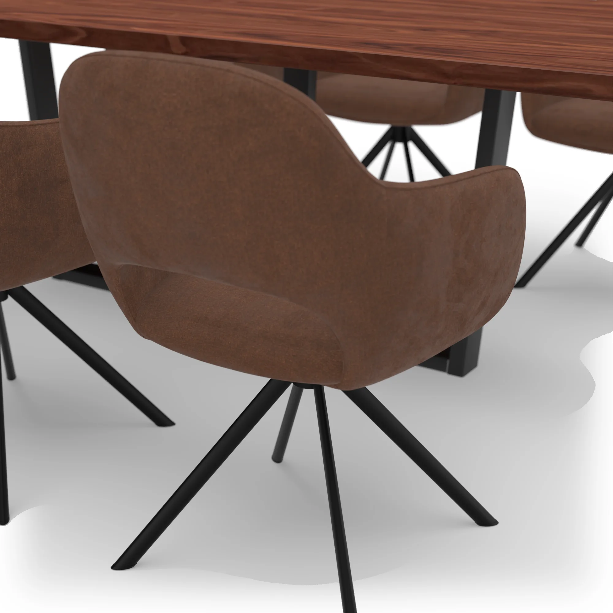 Eettafelset rechthoekige notenhouten tafel met 6 Bento draaistoelen — stoel detail