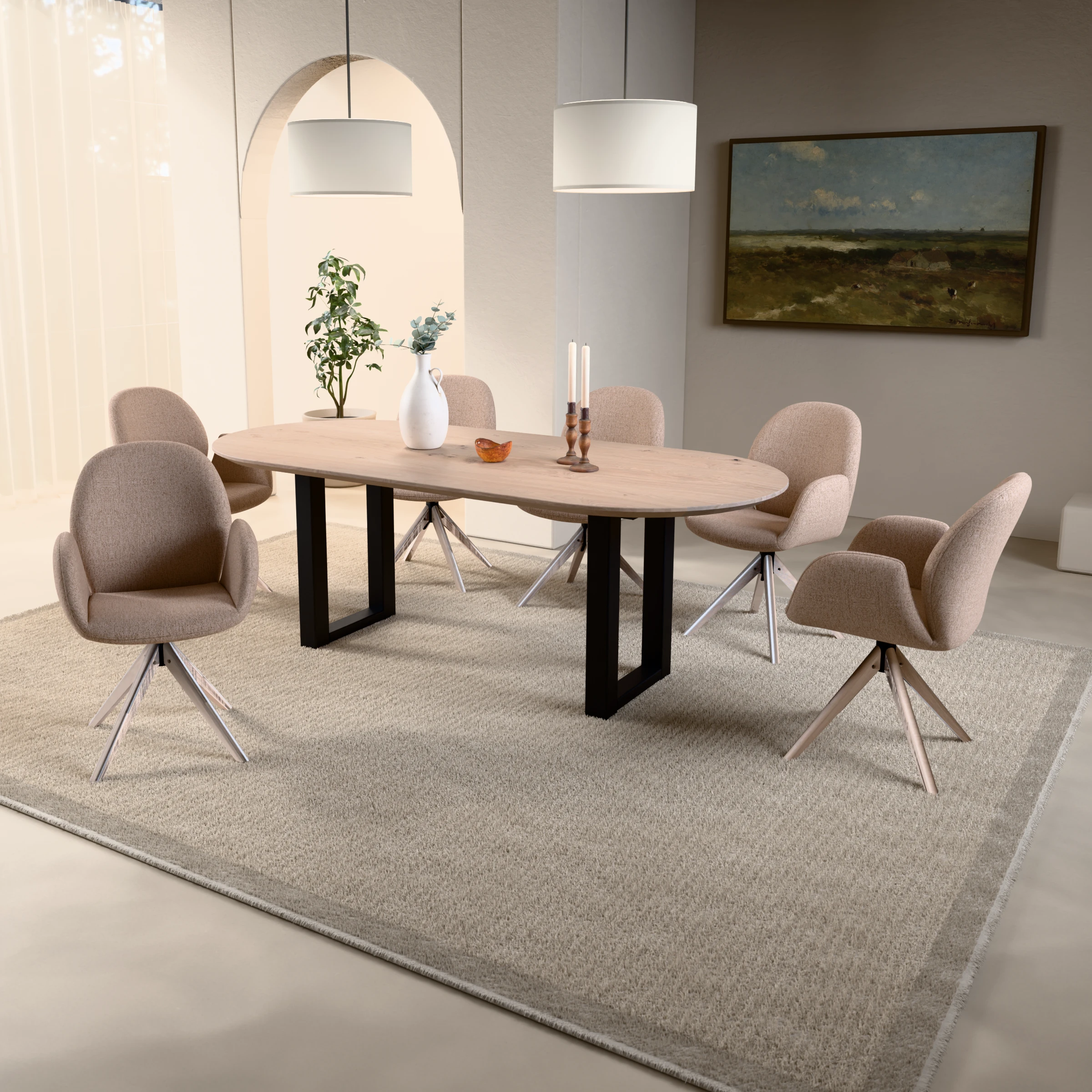 Racetrack eikenhouten tafel Amsterdam staal — sfeerbeeld