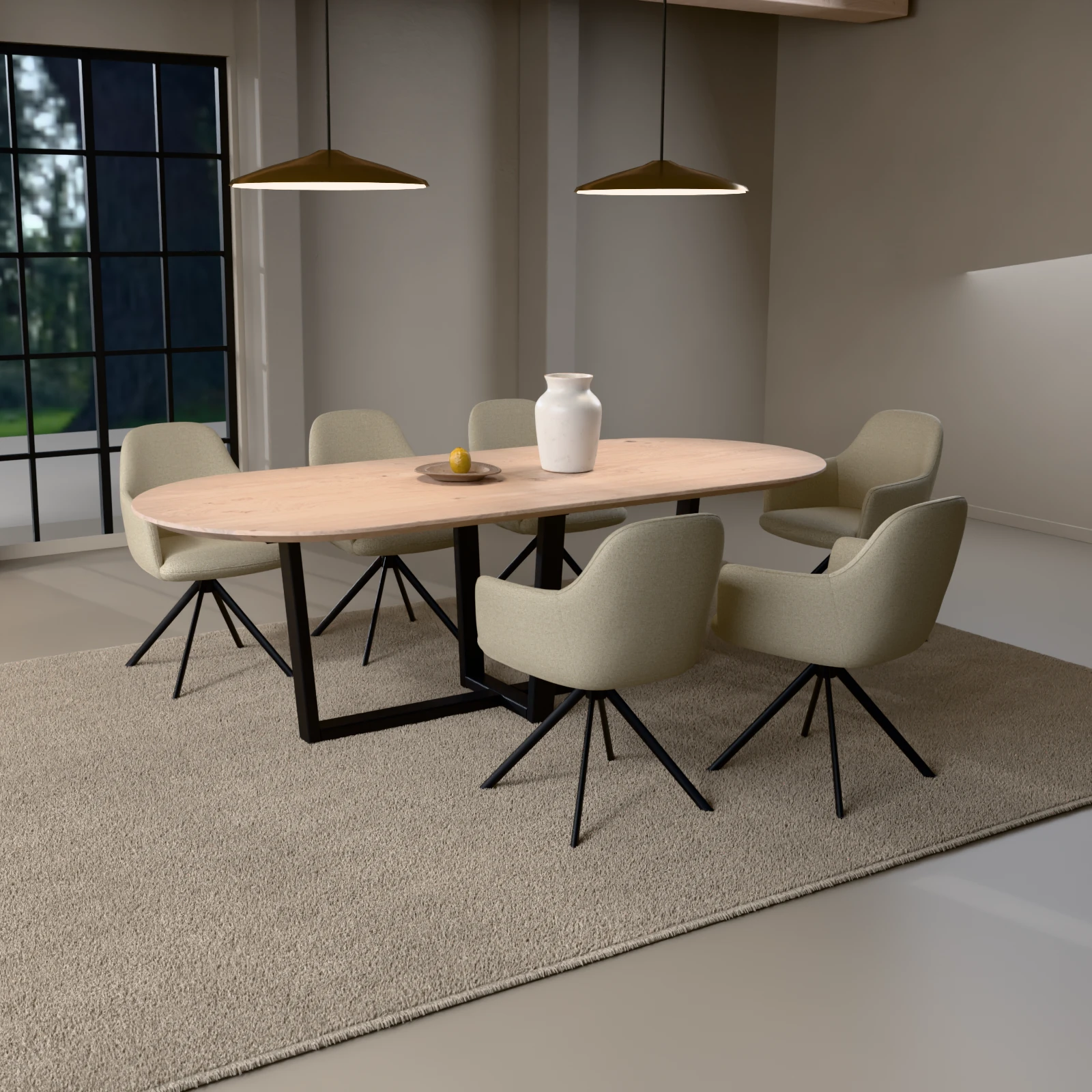 Racetrack eikenhouten tafel Geneve staal — sfeerbeeld