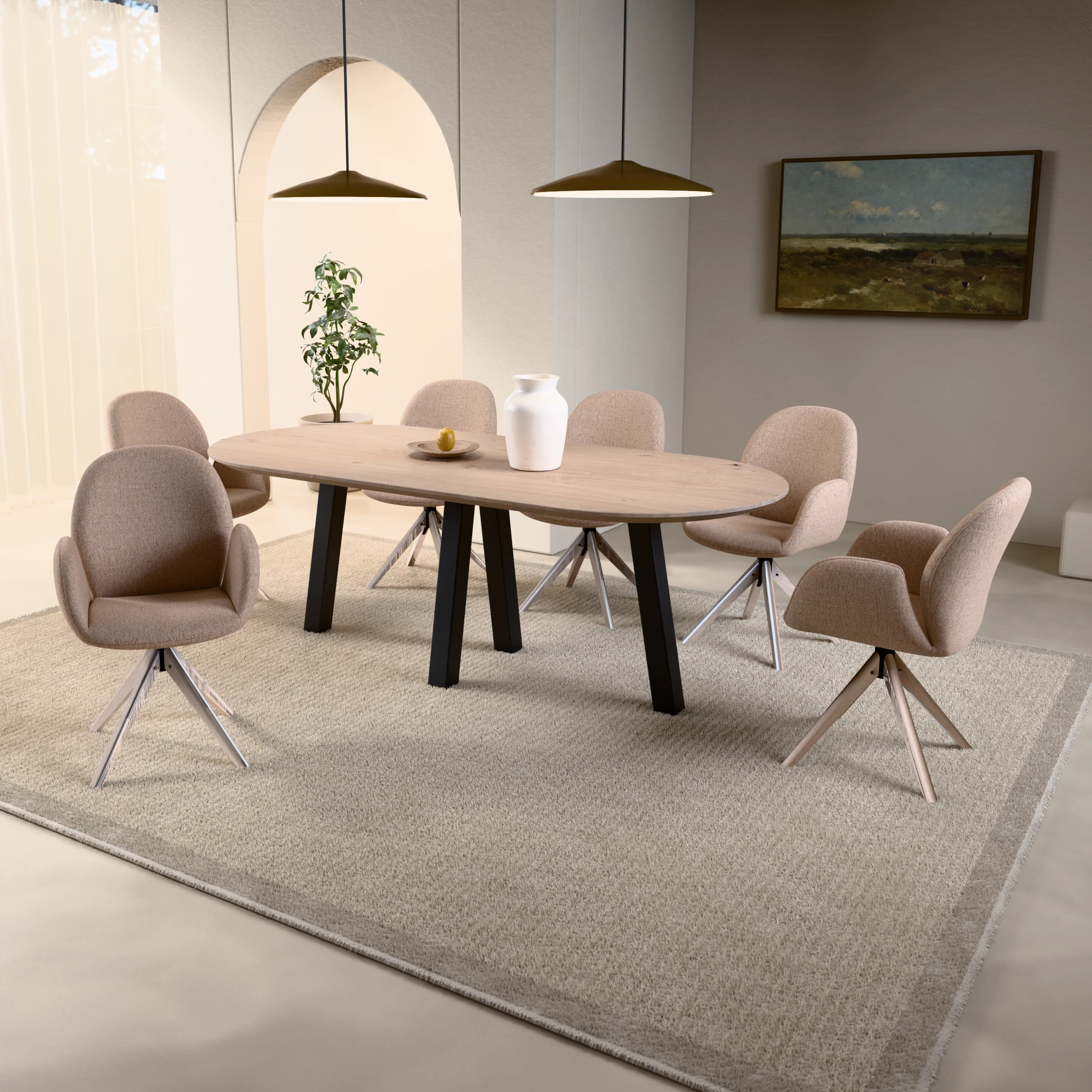 Racetrack eikenhouten tafel Praag staal — sfeerbeeld