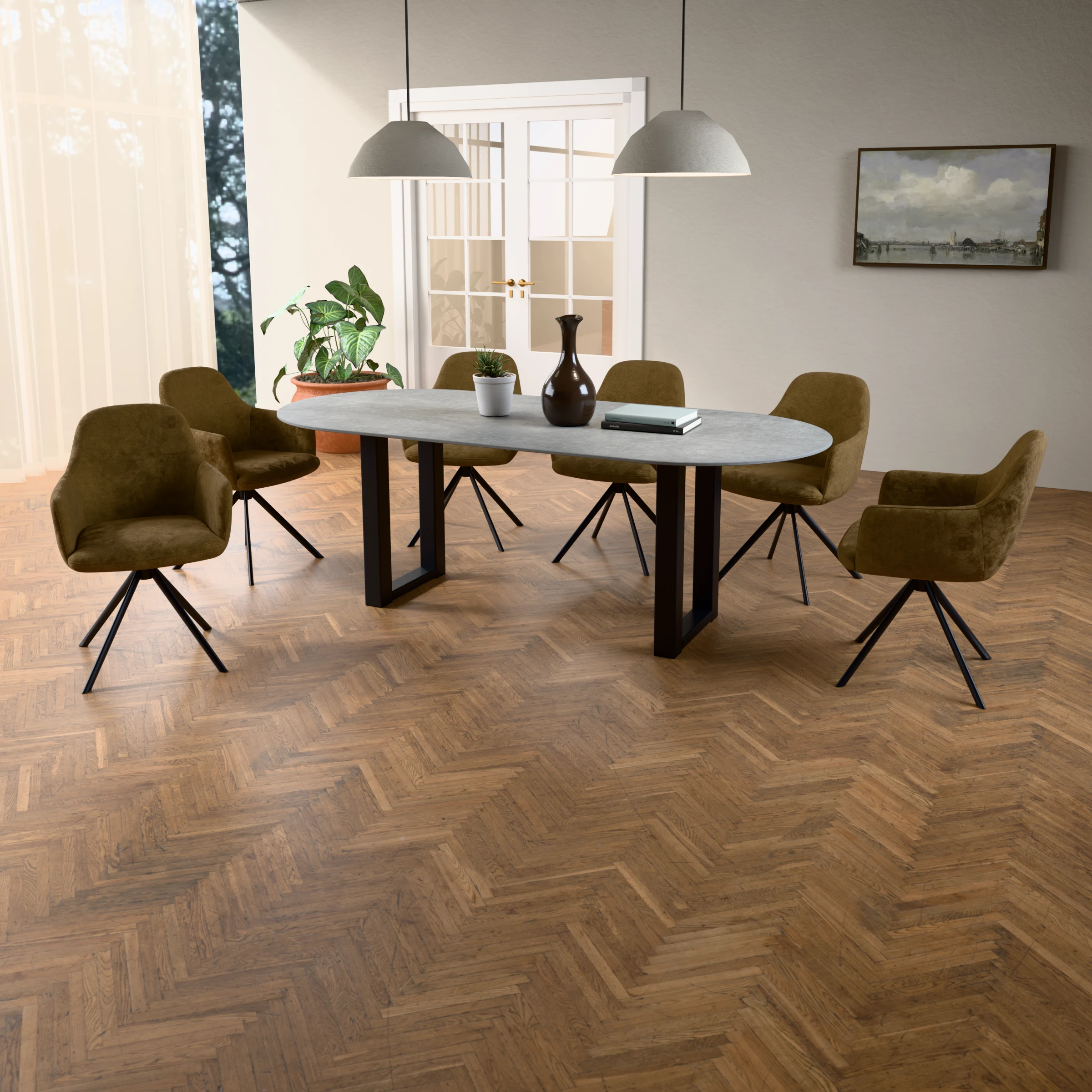 Racetrack keramieken tafel Amsterdam staal — sfeerbeeld