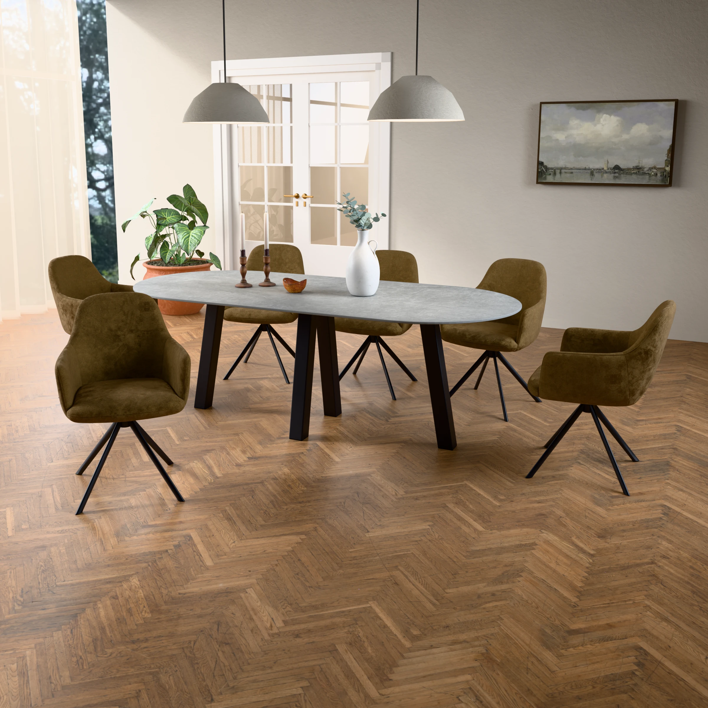 Racetrack keramieken tafel Praag staal — sfeerbeeld