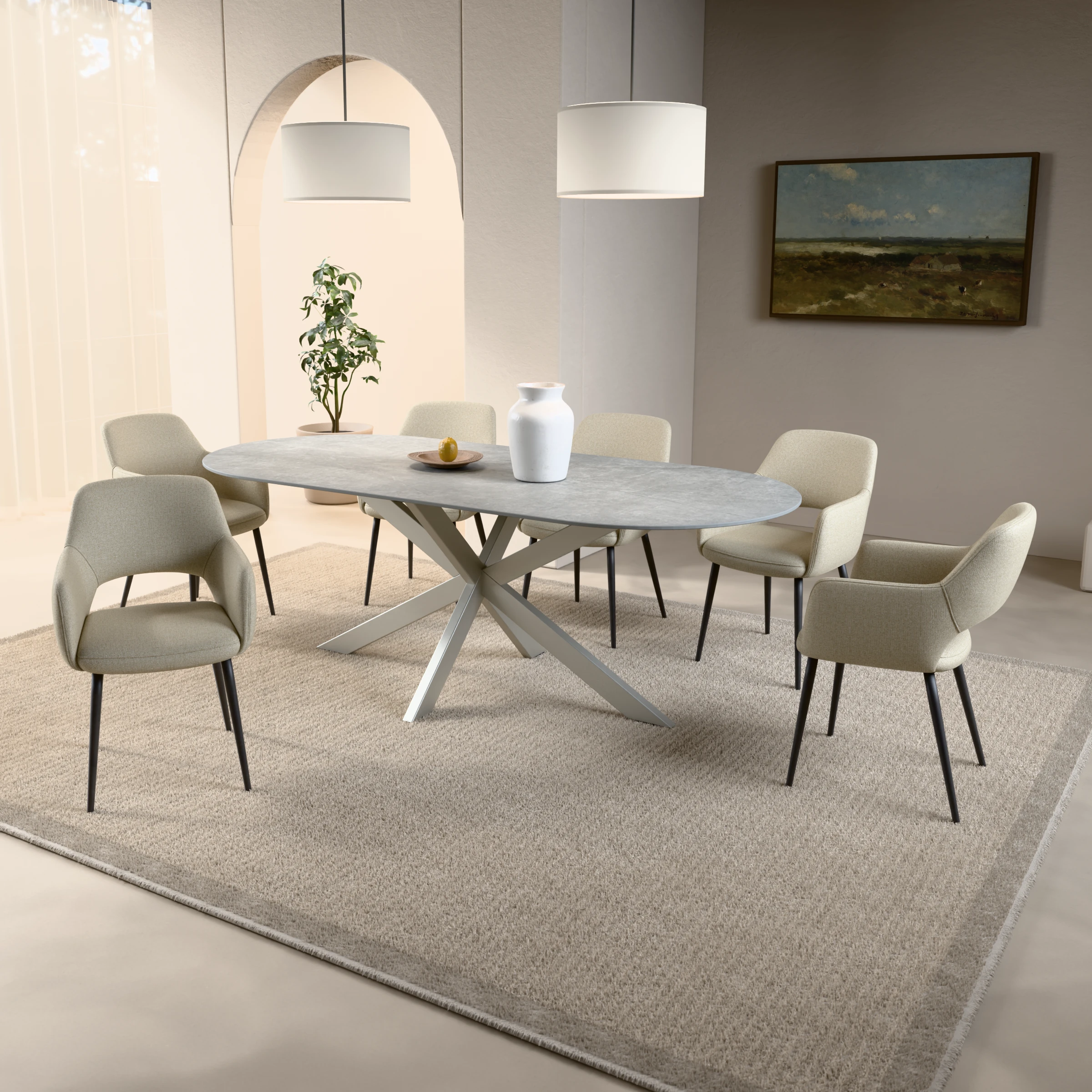 Racetrack keramieken tafel Riga 80x40 RVS — sfeerbeeld
