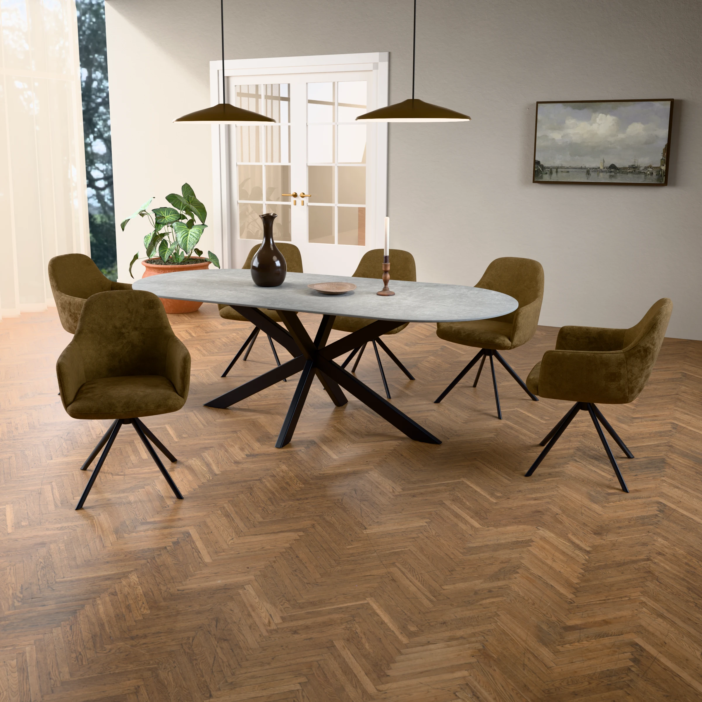 Racetrack keramieken tafel Riga 80x40 staal — sfeerbeeld