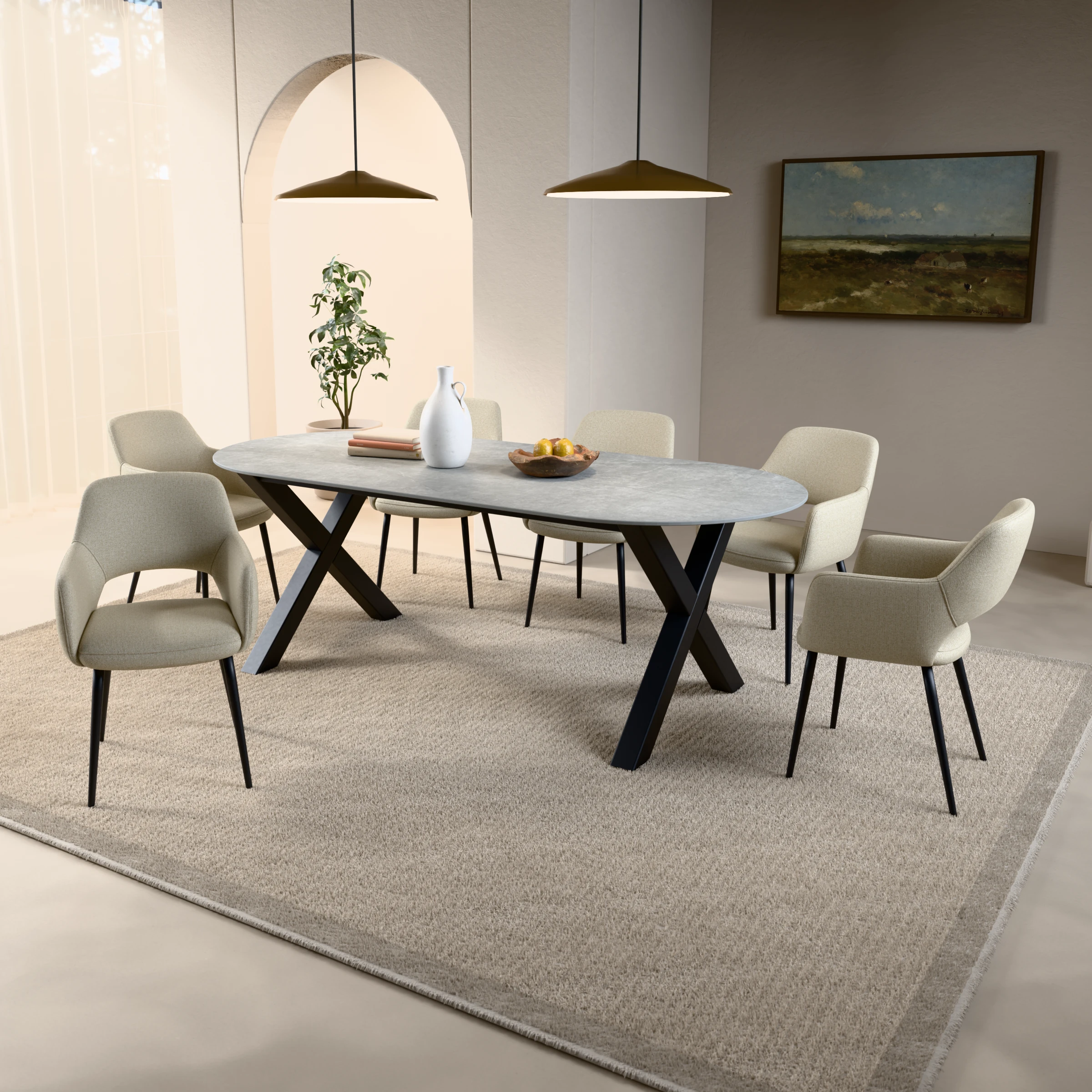 Racetrack keramieken tafel Sydney staal — sfeerbeeld