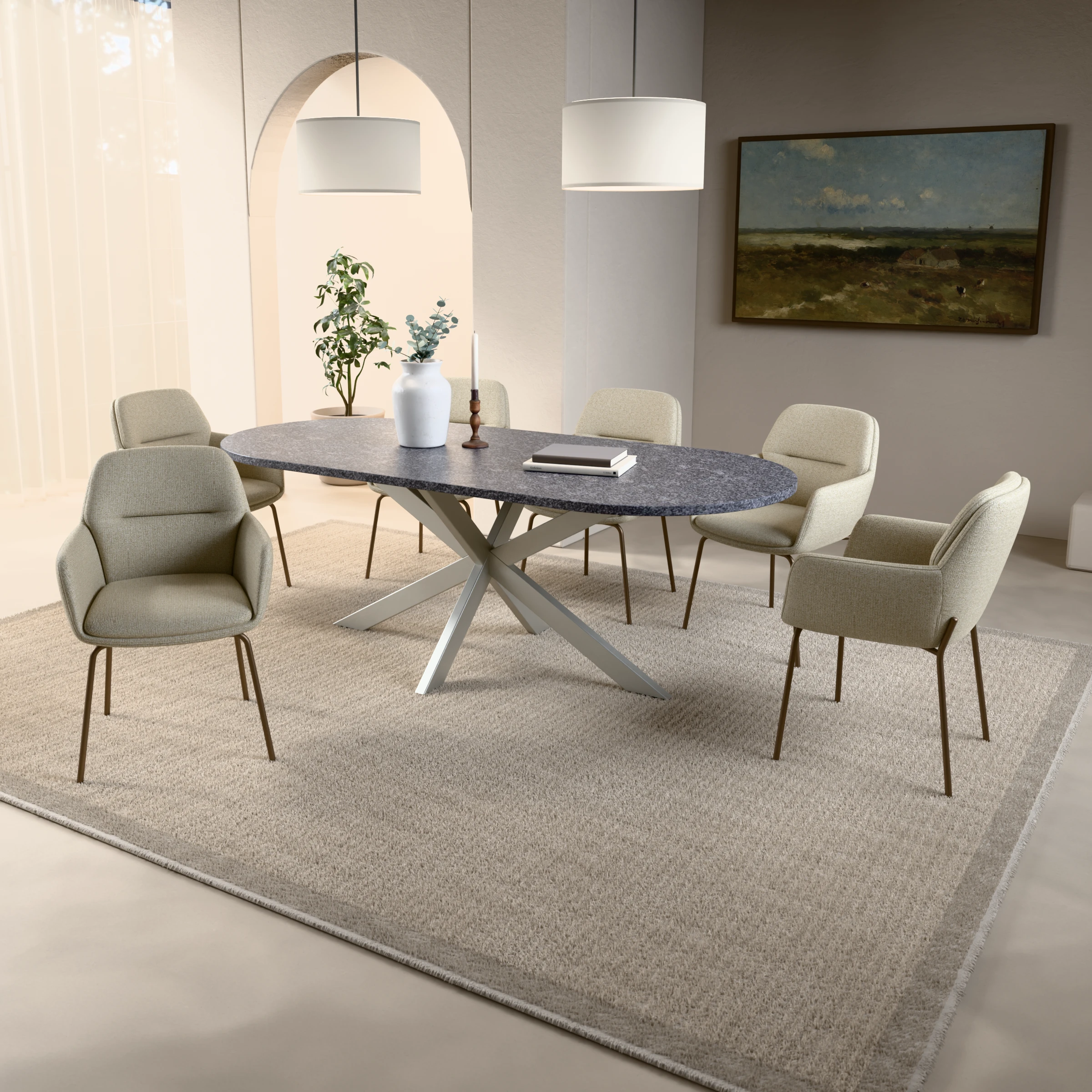Racetrack granieten tafel Riga 80x40 RVS — sfeerbeeld