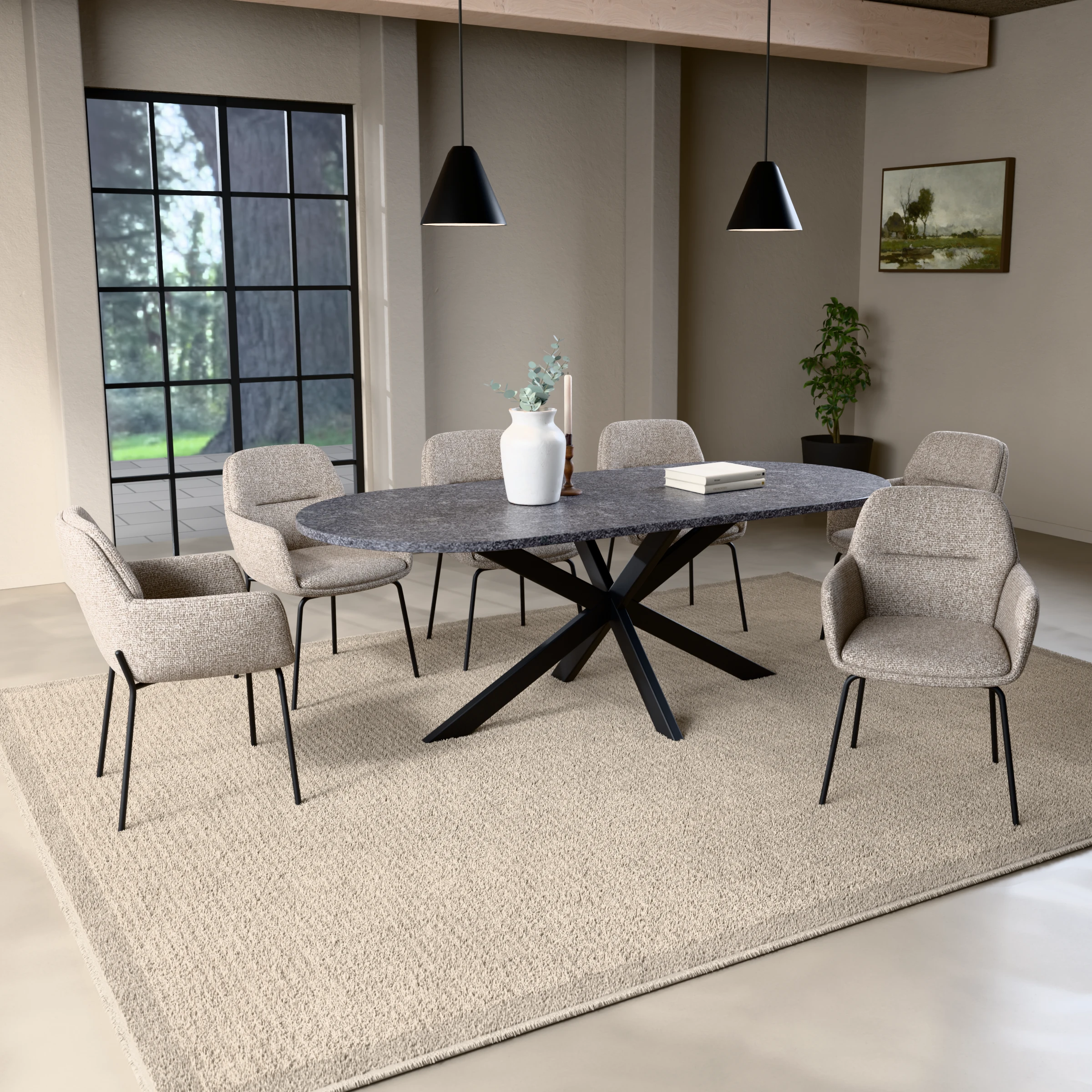Racetrack granieten tafel Riga 80x40 staal — sfeerbeeld