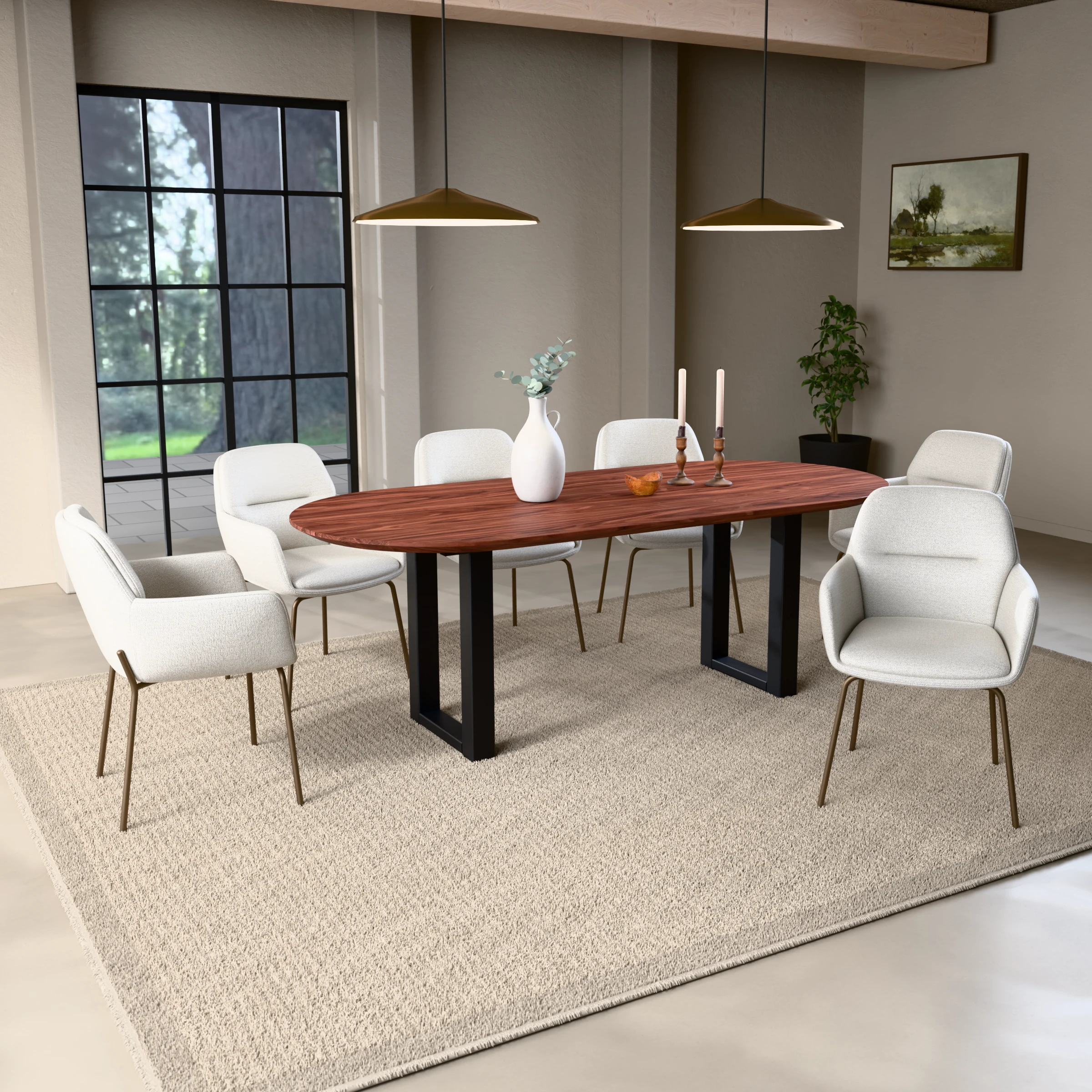 Racetrack notenhouten tafel Amsterdam staal — sfeerbeeld