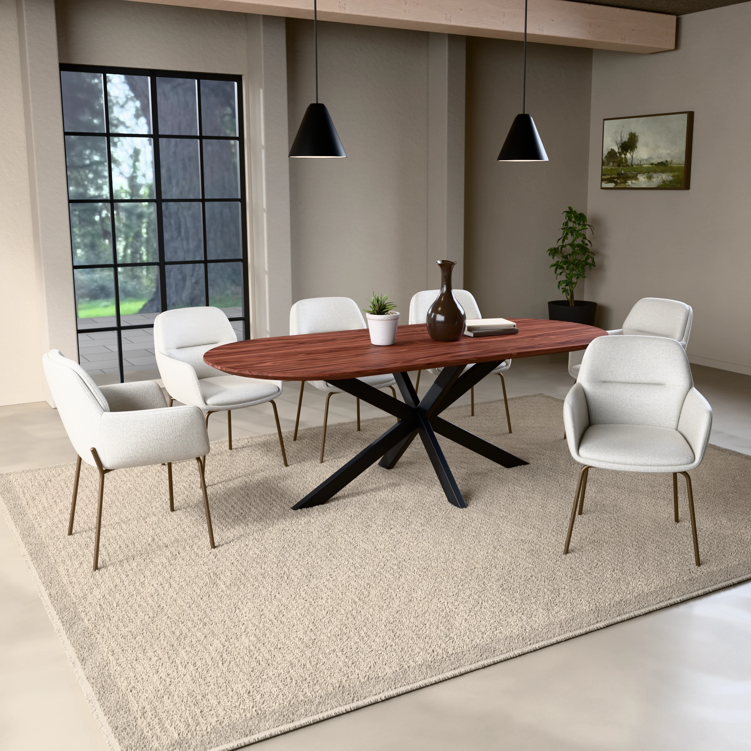 Racetrack Nussbaum-Tisch Riga 80x40 Stahl — im Wohnambiente