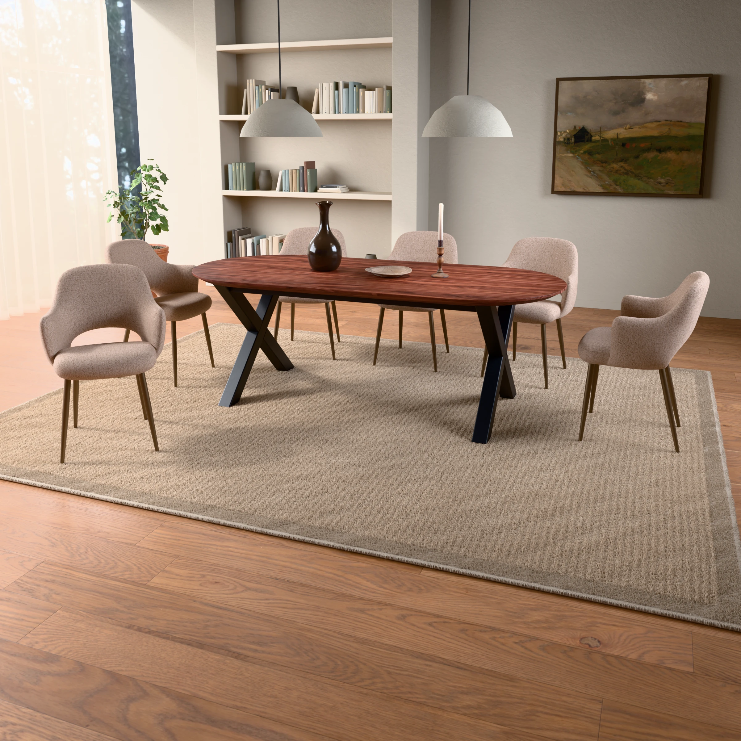 Racetrack notenhouten tafel Sydney staal — sfeerbeeld
