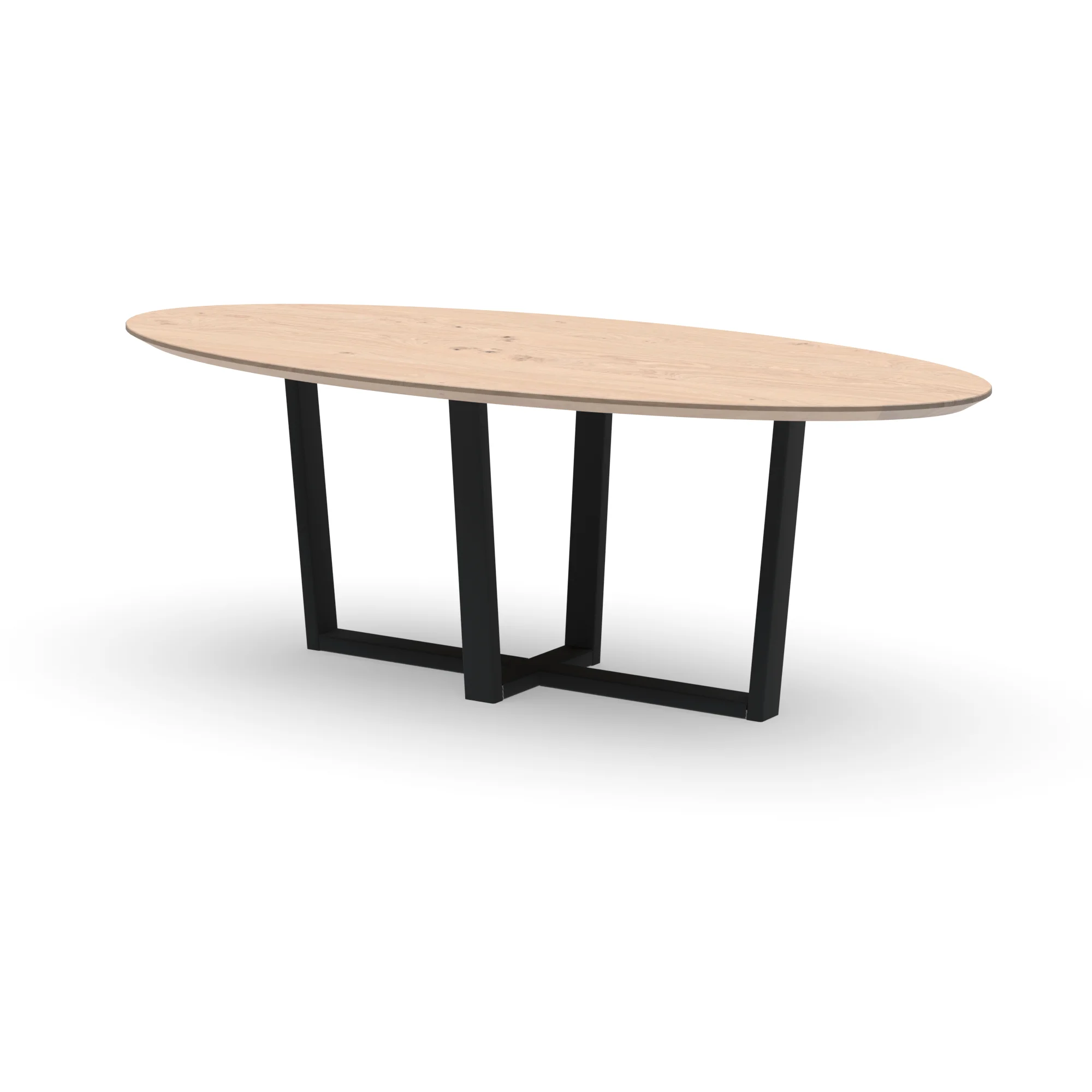 Ovale eikenhouten tafel Geneve staal