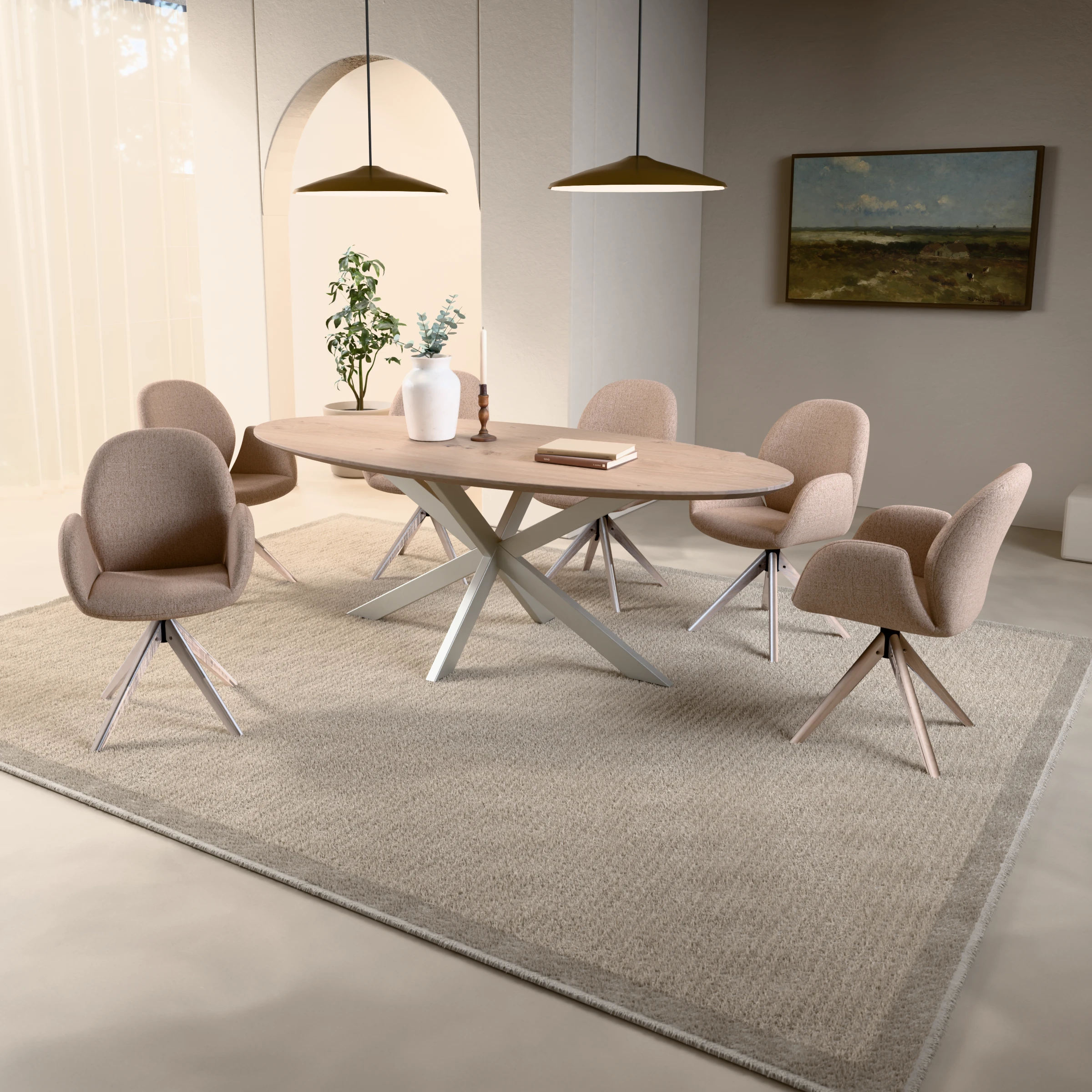 Ovaler Eichen-Tisch Riga 80x40 Edelstahl — im Wohnambiente