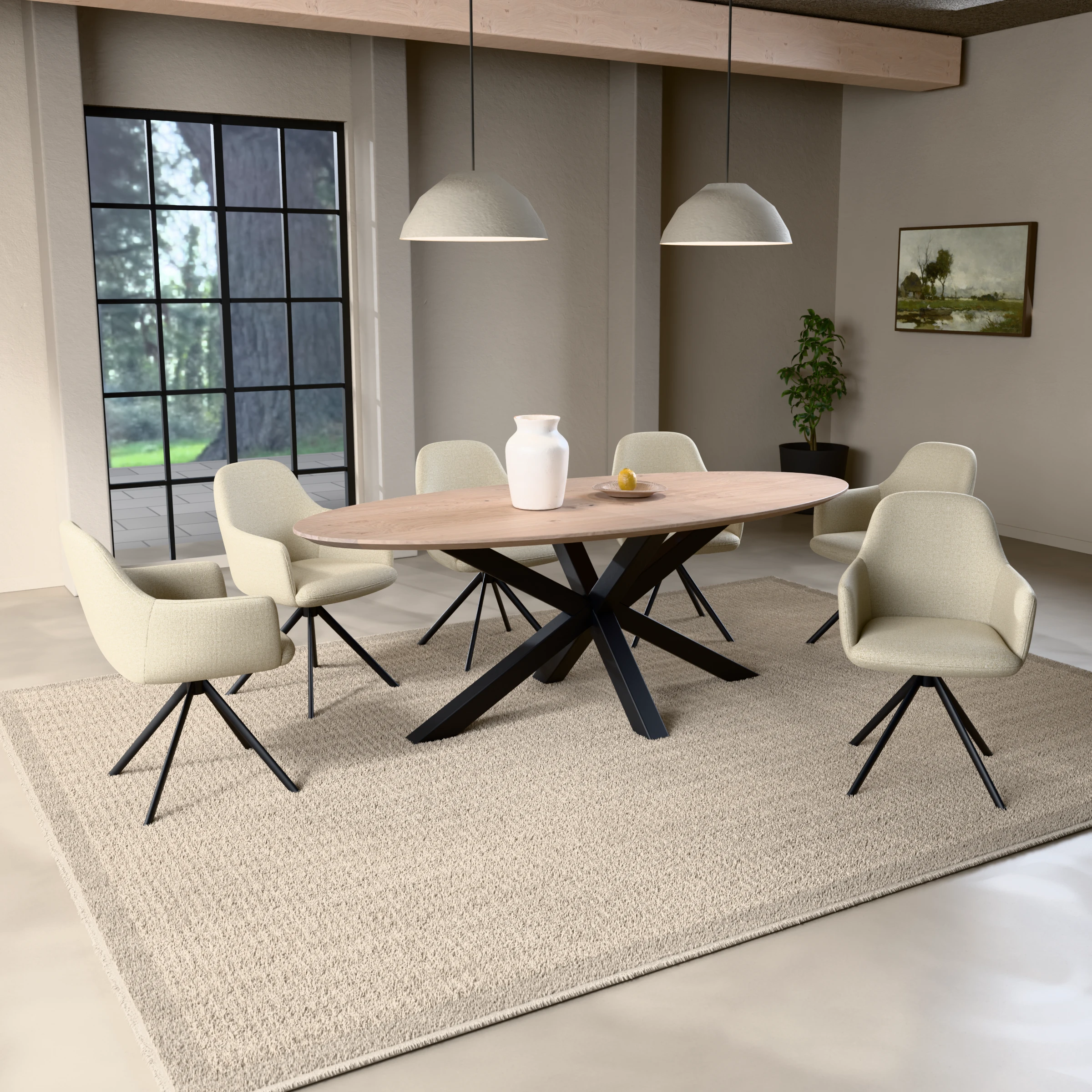 Ovaler Eichen-Tisch Riga 80x80 Stahl — im Wohnambiente
