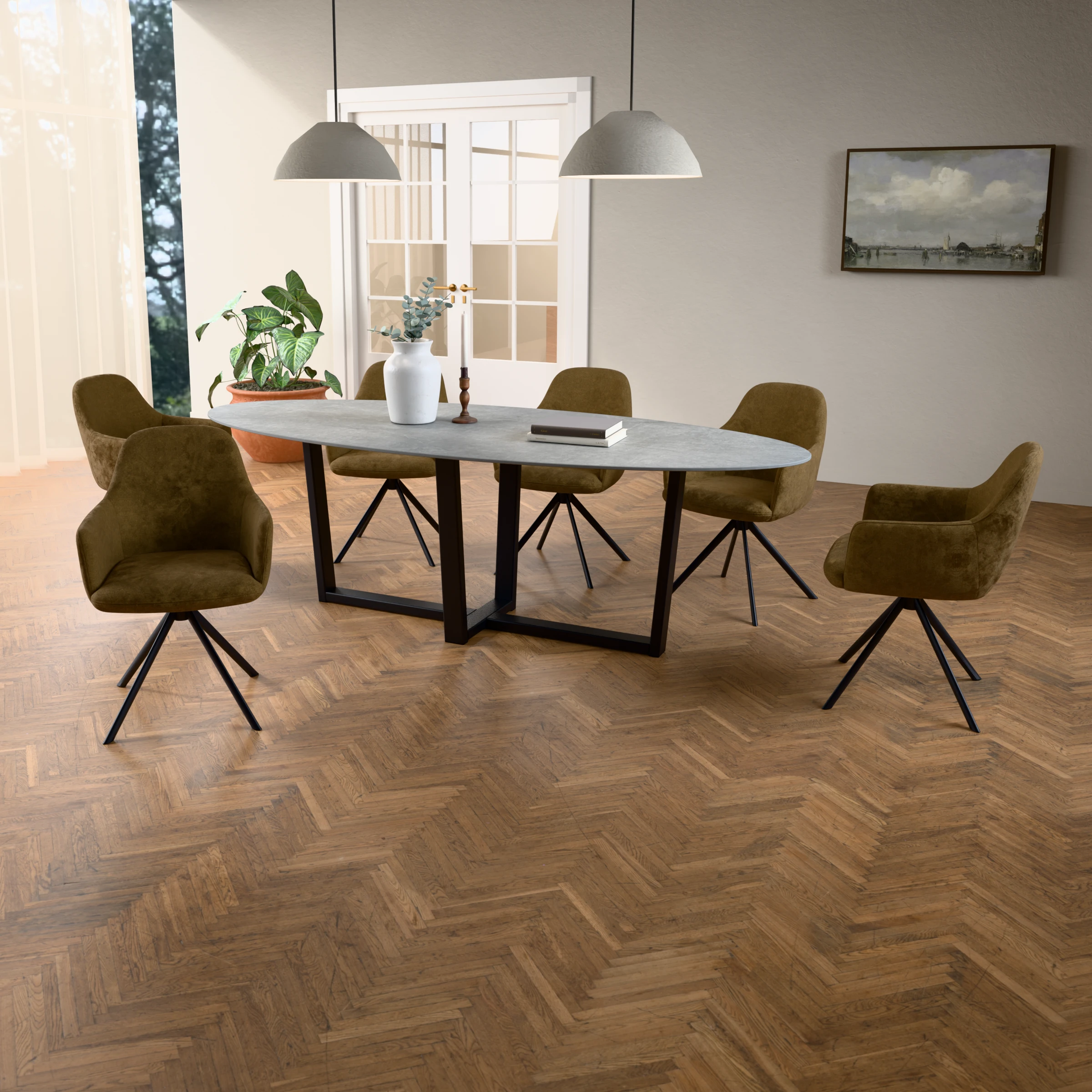Ovale keramieken tafel Geneve staal — sfeerbeeld