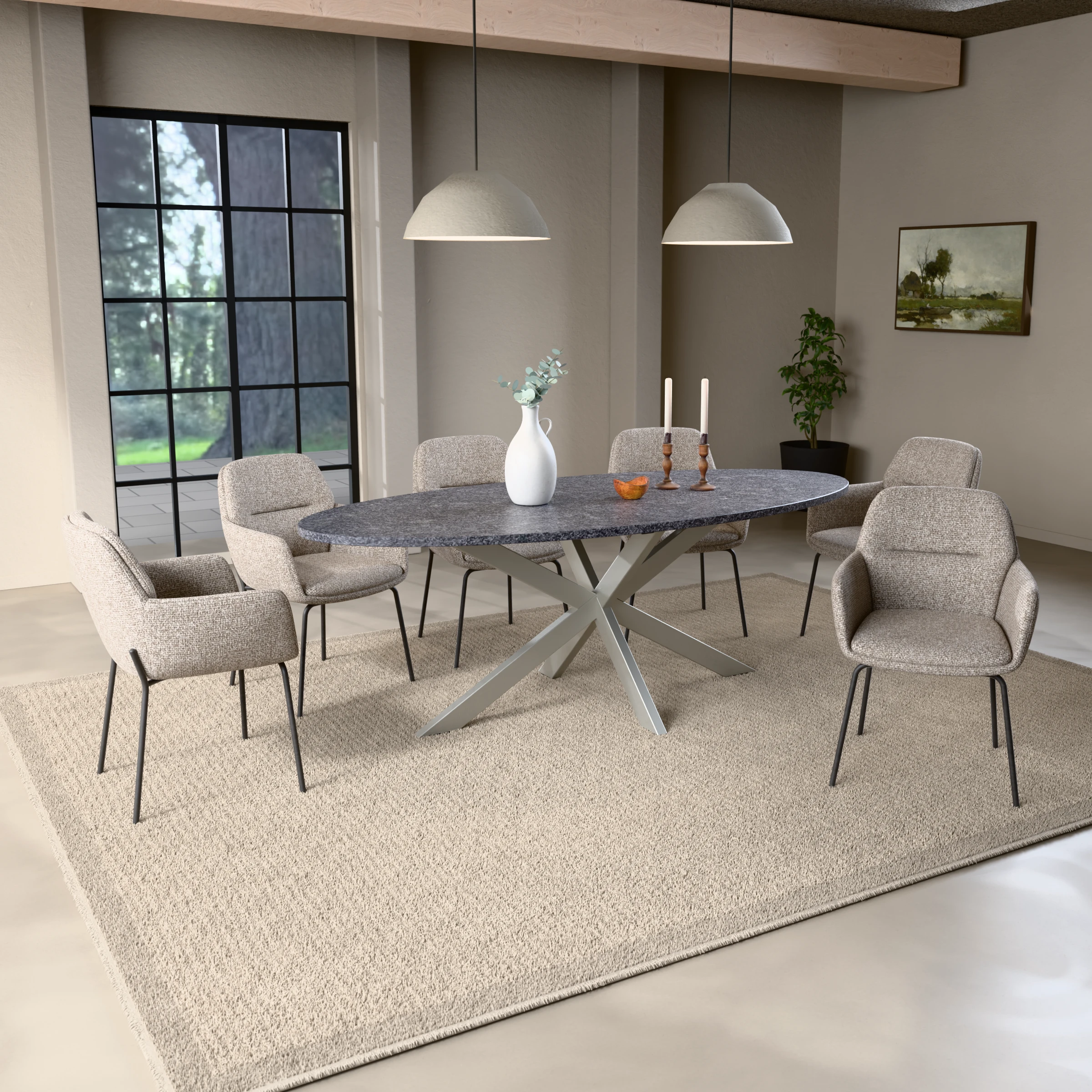 Ovaler Granit-Tisch Riga 80x40 Edelstahl — im Wohnambiente