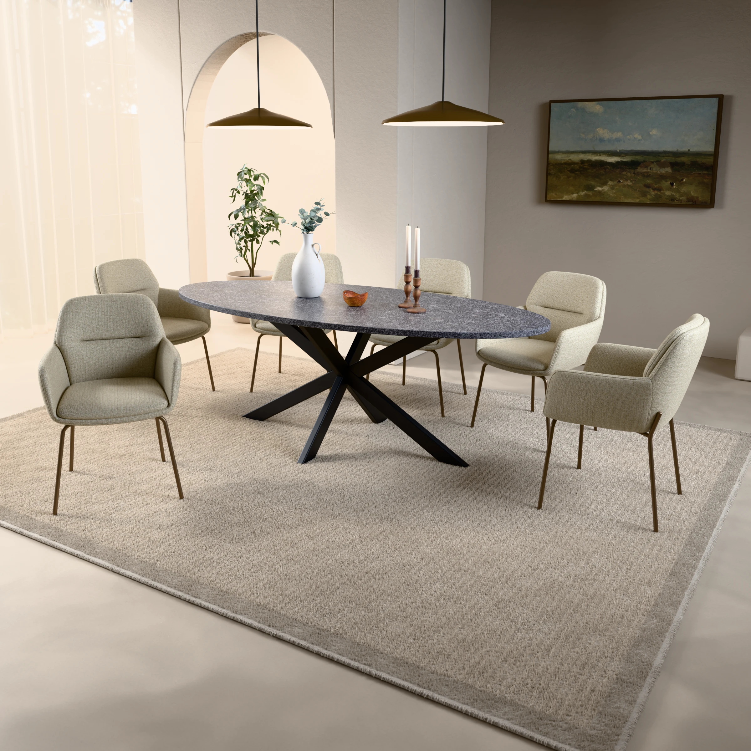 Ovale granieten tafel Riga 80x40 staal — sfeerbeeld