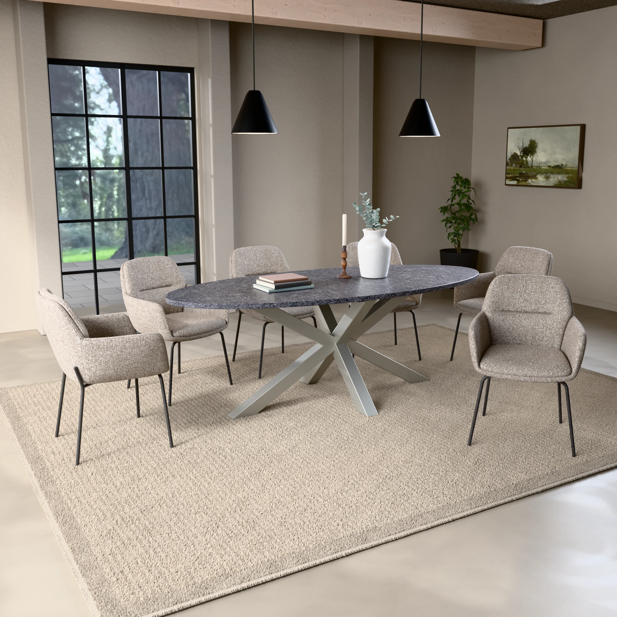 Ovale granieten tafel Riga 80x80 RVS — sfeerbeeld