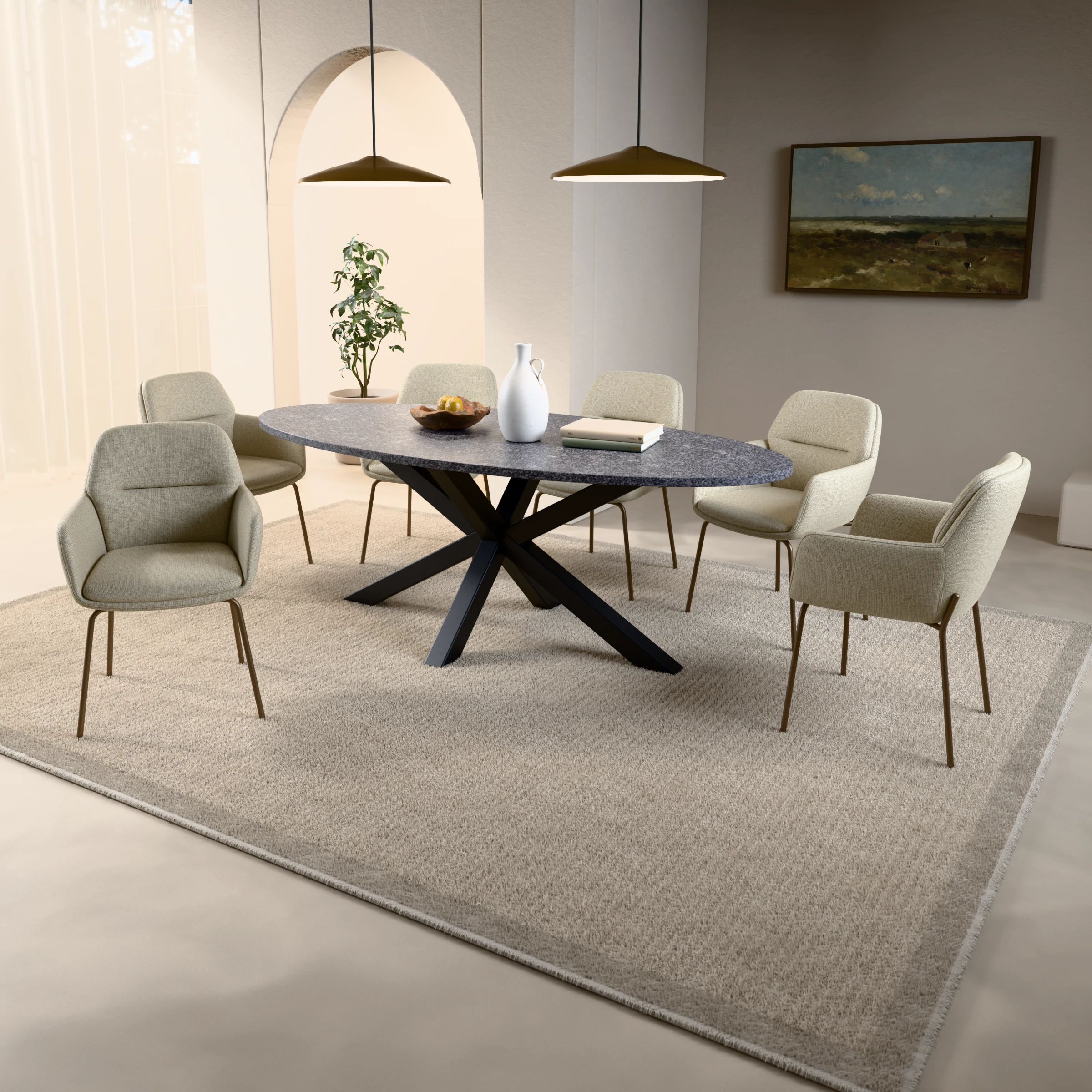 Ovale granieten tafel Riga 80x80 staal — sfeerbeeld