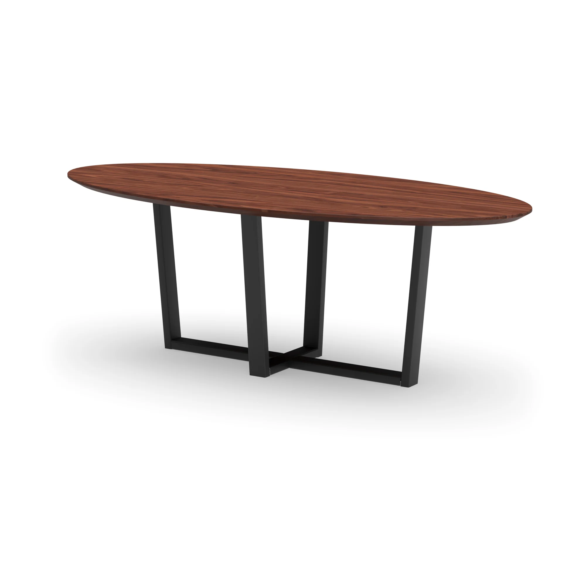 Ovale notenhouten tafel Geneve staal