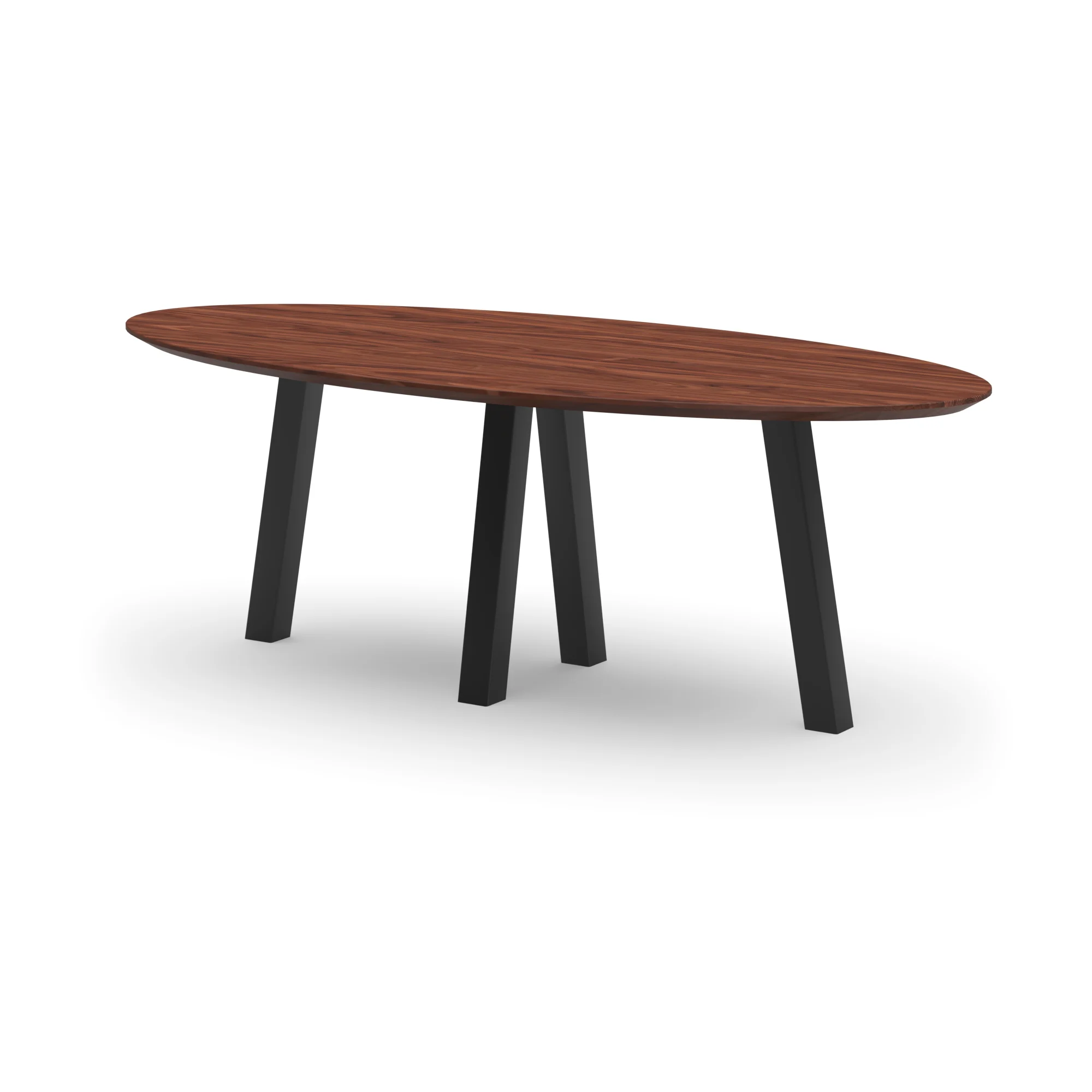 Ovale notenhouten tafel Praag staal