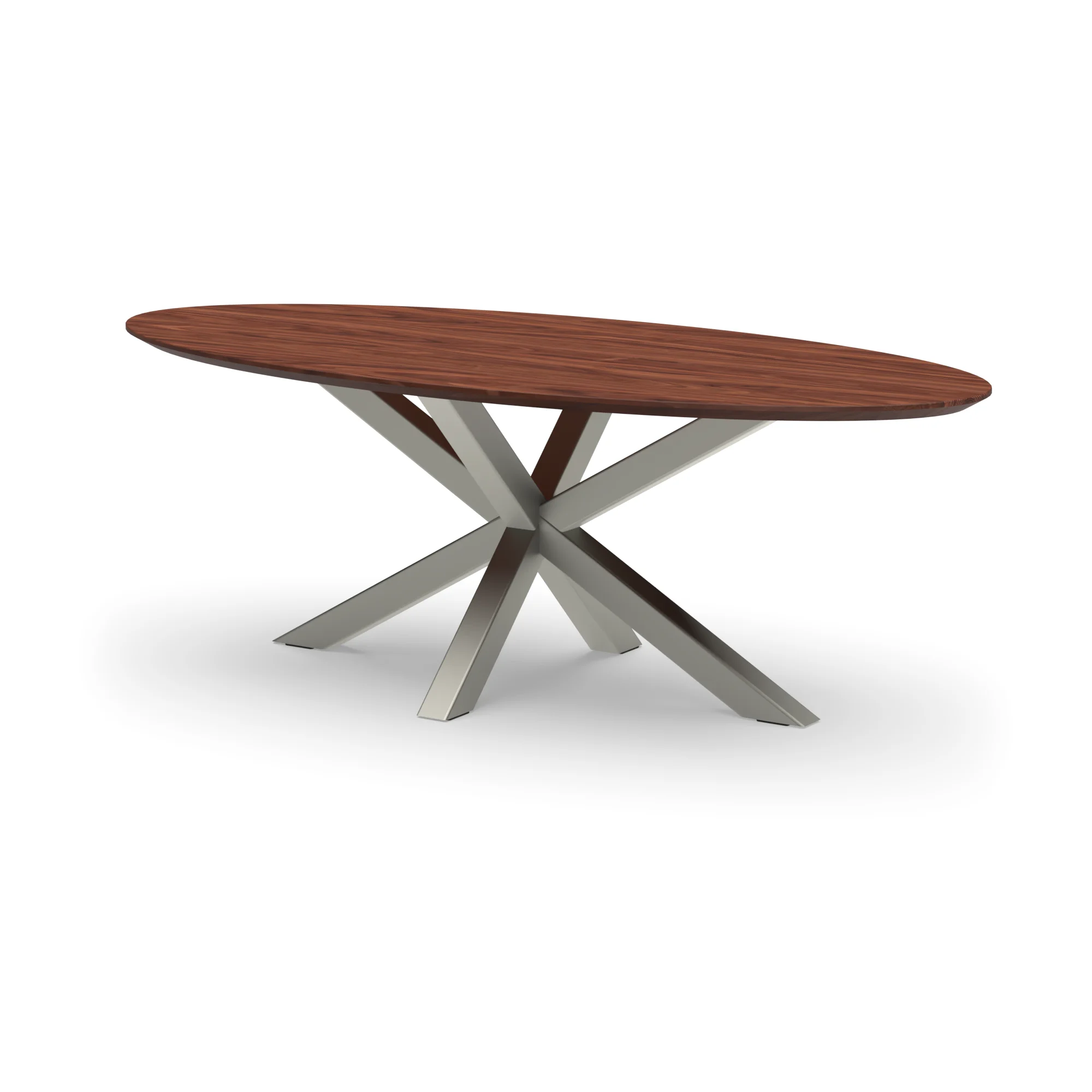 Ovale notenhouten tafel Riga 80x80 RVS
