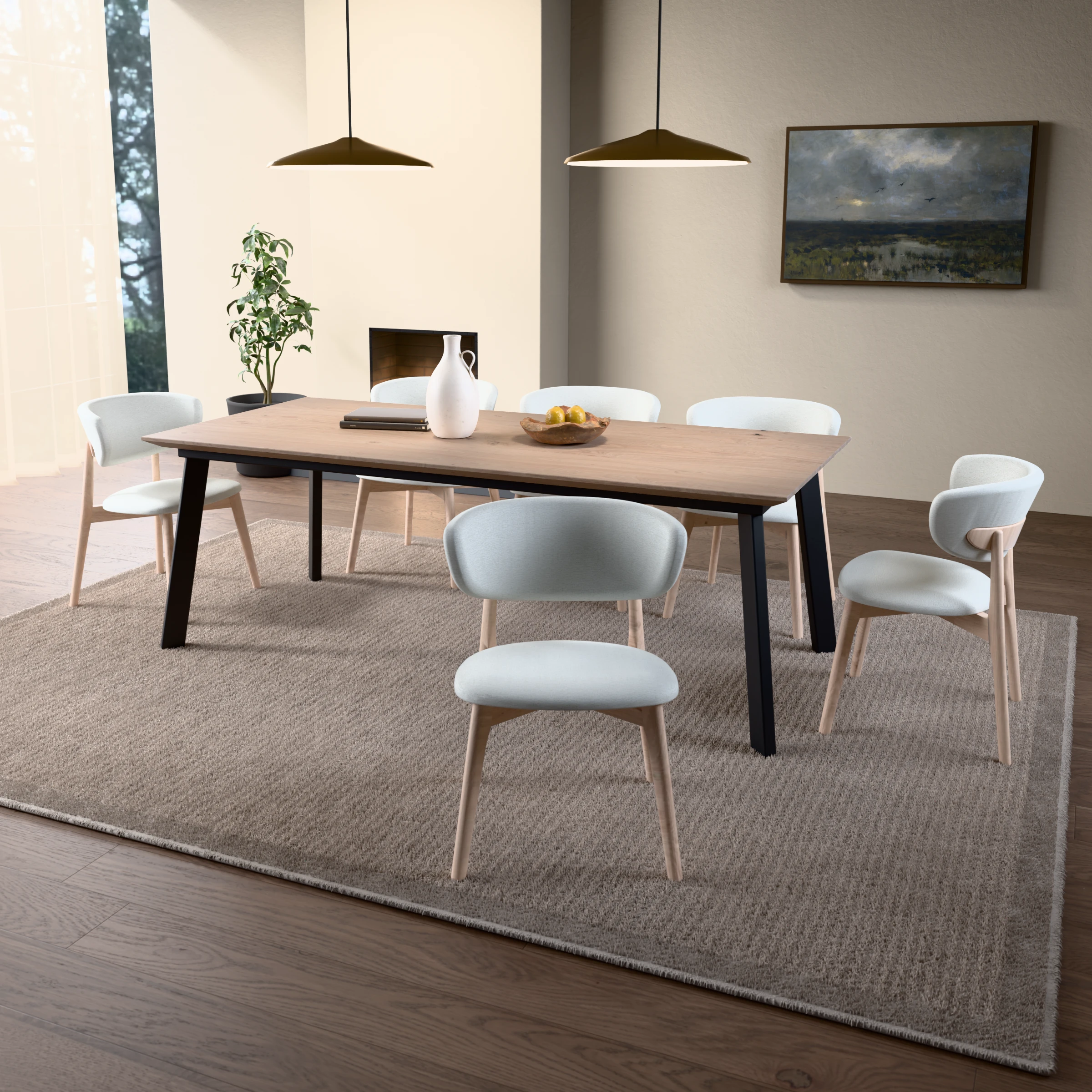 Rectangular oak table Brussel steel — in a room setting