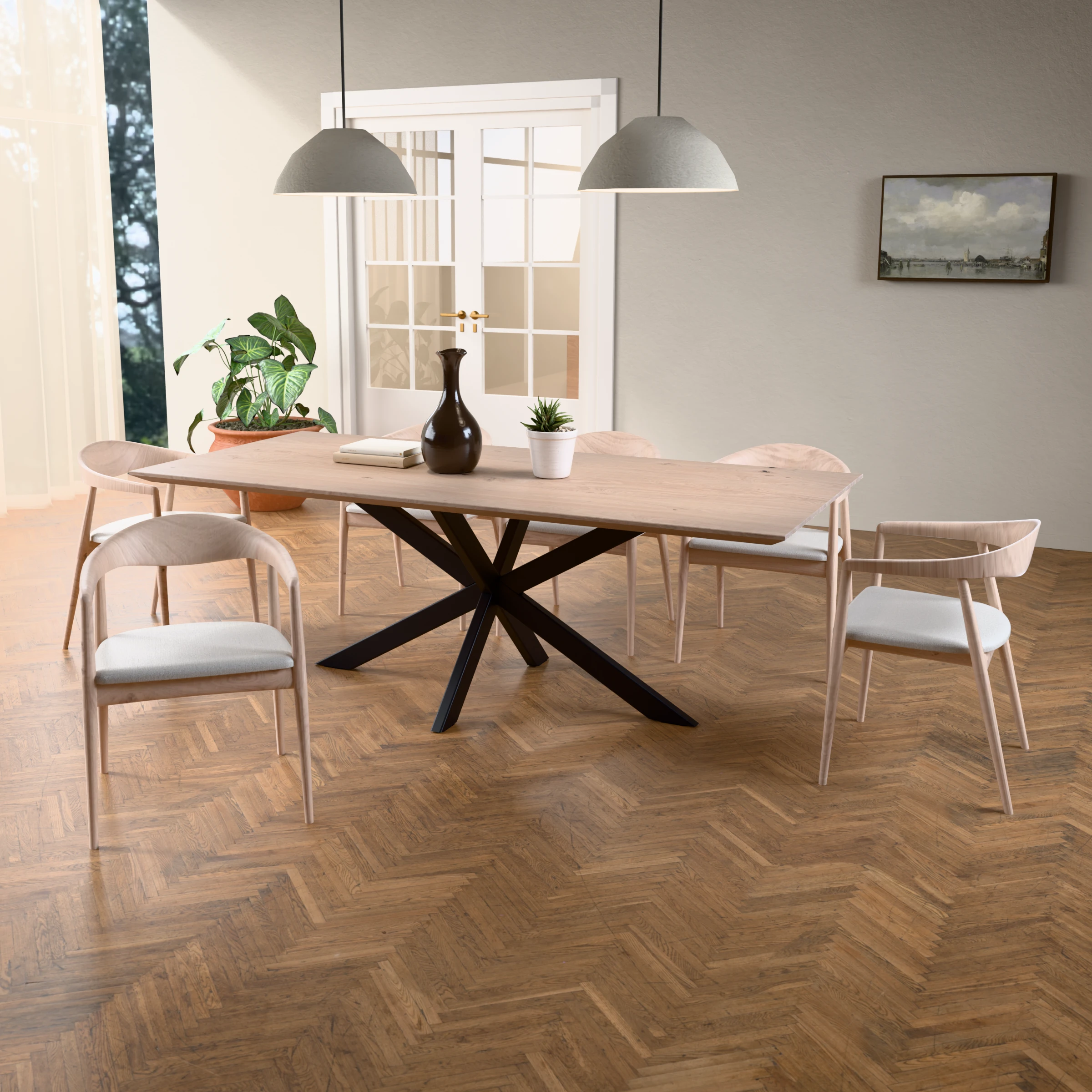 Rectangular oak table Riga 80x40 steel — in a room setting