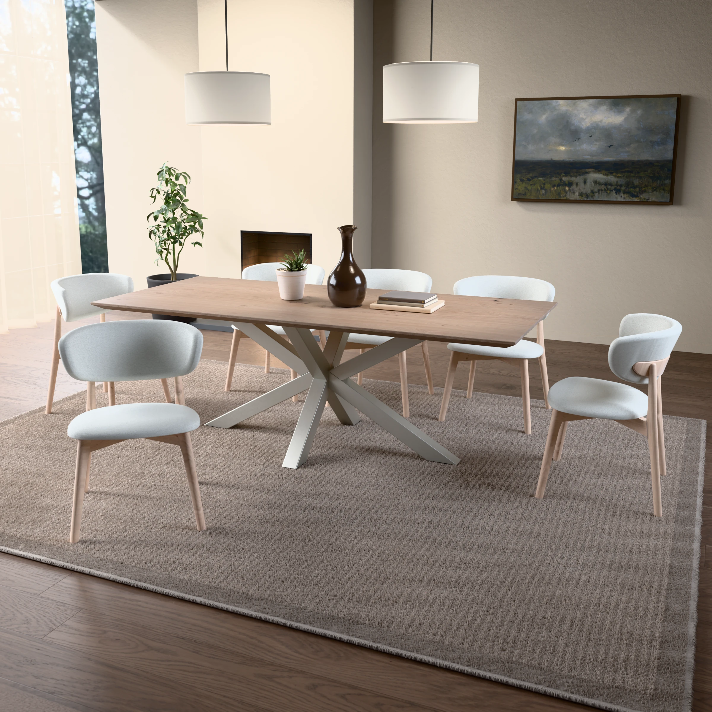 Rectangular oak table Riga 80x80 stainless steel — in a room setting