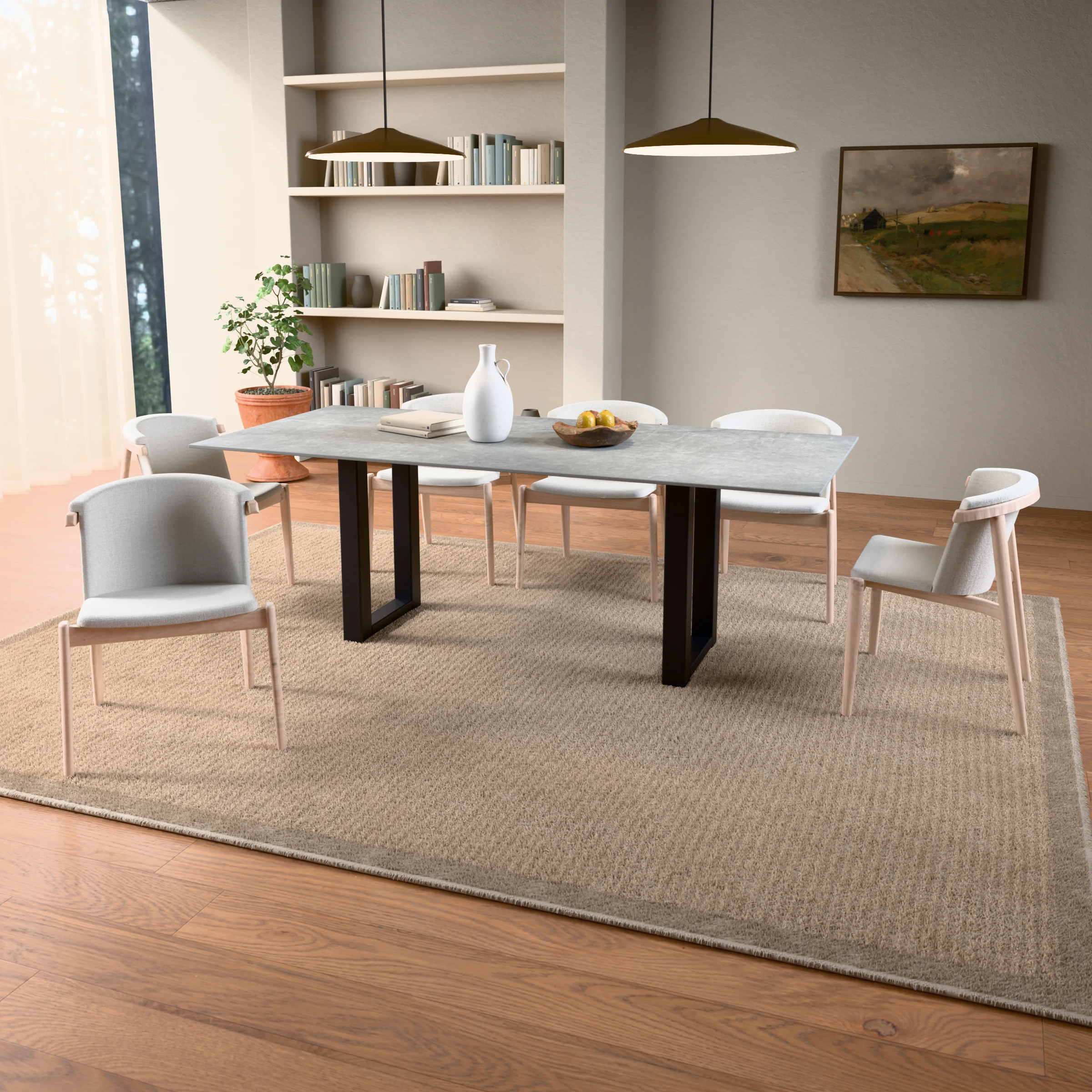 Rectangular ceramic table Amsterdam steel — in a room setting
